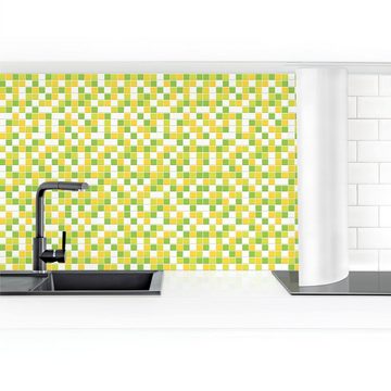 Bilderdepot24 Küchenrückwand grün dekor Fliesenoptik Muster Mosaikfliesen Frühlingsset, (1-tlg., Nischenrückwand - für Fliesenspiegel ohne Bohren - matt), Spritzschutz Rückwand Küche Herd - Folie selbstklebend versch. Größen