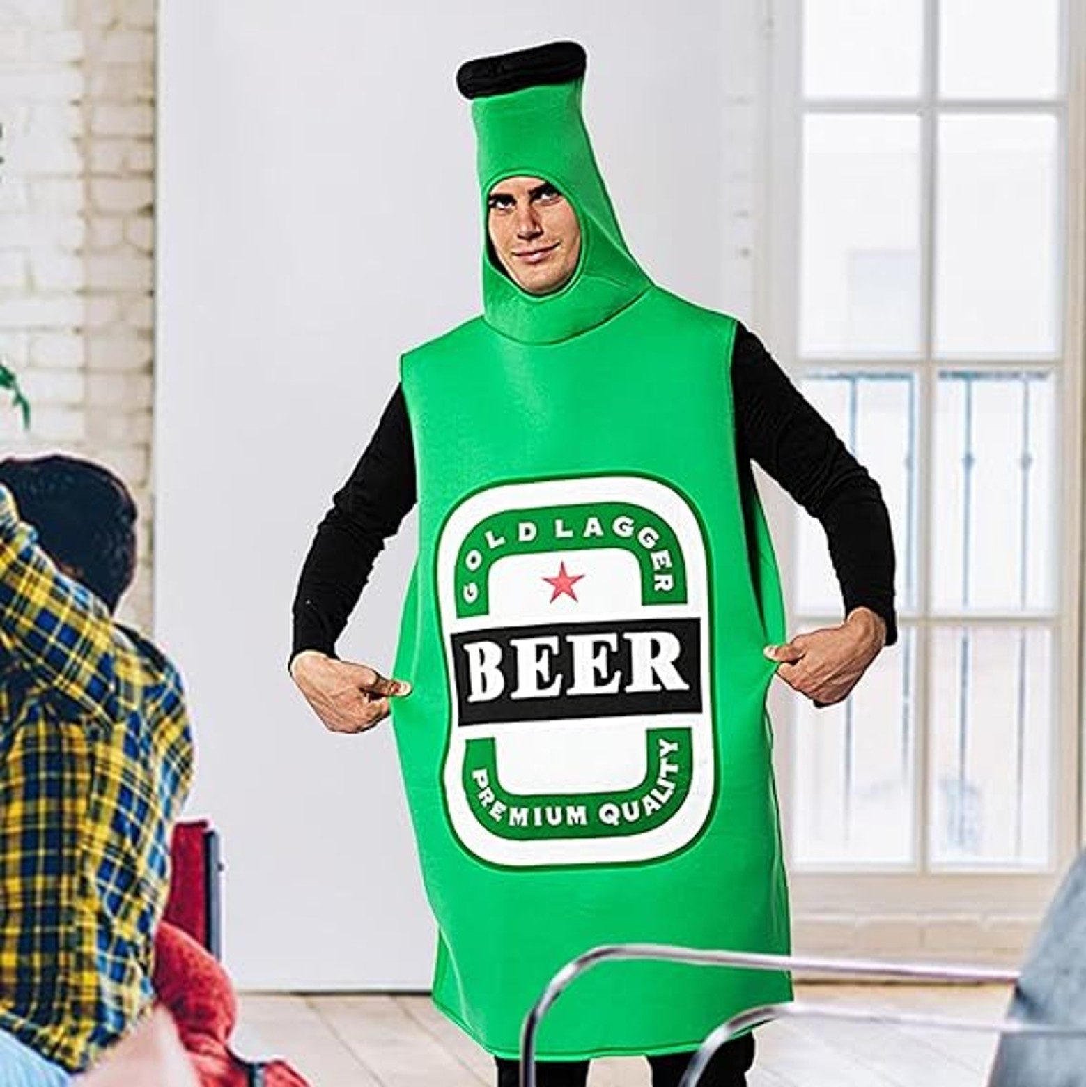 PartyFlamingo Lebensmittel-Kostüm Bierflaschen Kostüm grün für Erwachsene Einheitsgröße Spaßkostüm