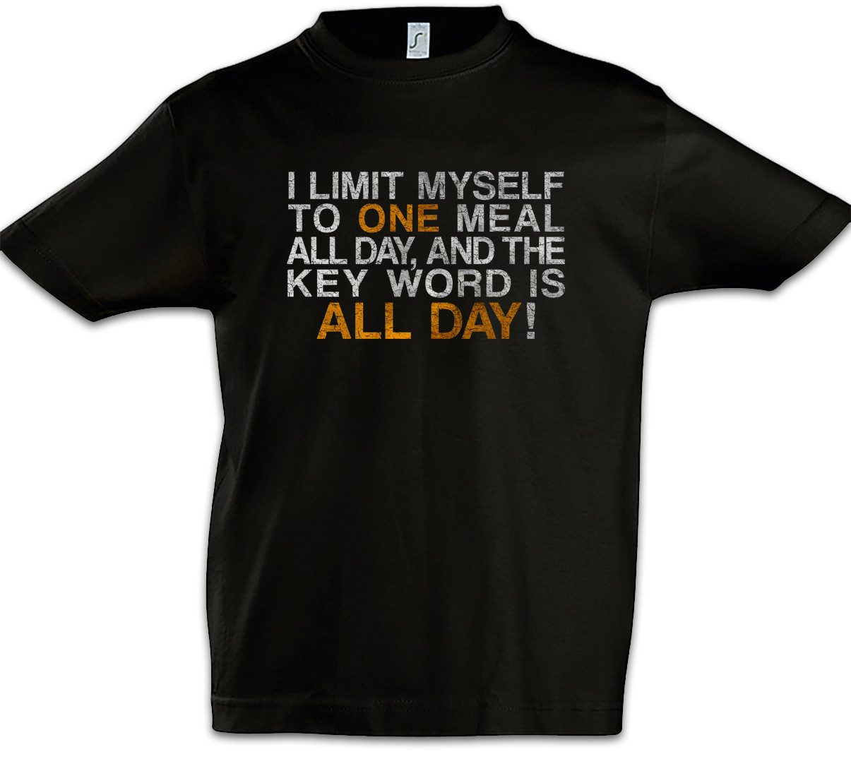 Print-Shirt One Meal All Day Kinder T-Shirt Dick Dicker Stolz Übergewicht Chubby