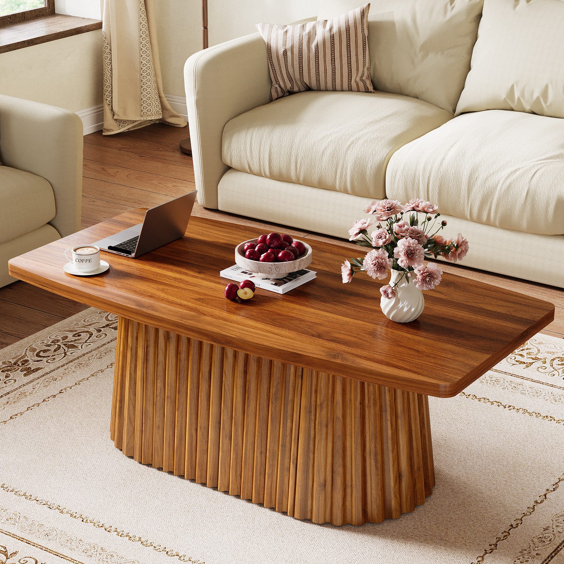Couchtisch 120cm Beistelltisch, Wohnzimmertisch mit plissiertem Gestell,Sofatisch