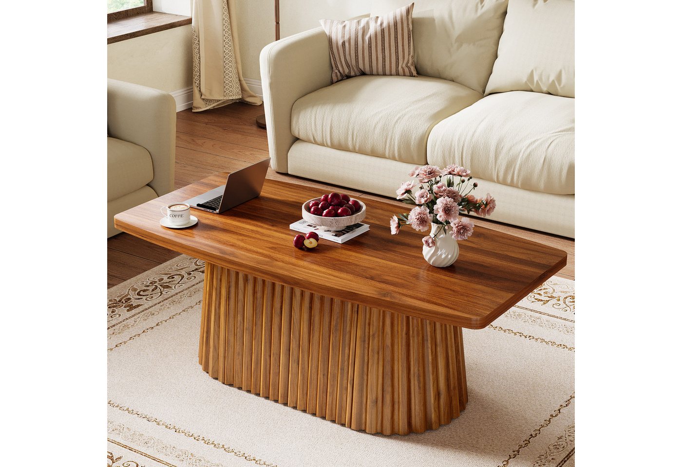 Tribesigns Couchtisch 120cm Beistelltisch, Wohnzimmertisch mit plissiertem Gestell,Sofatisch