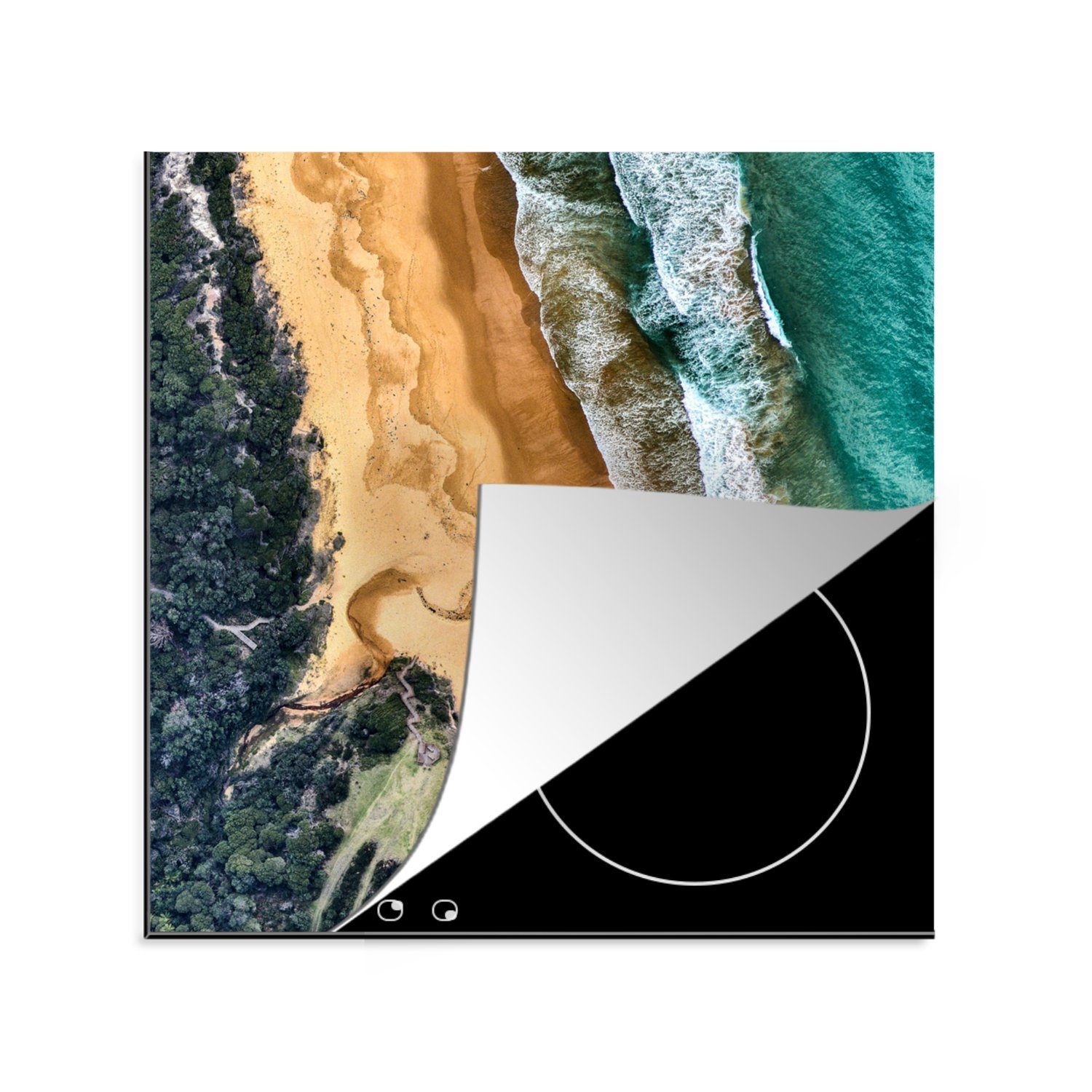 MuchoWow Herdblende-/Abdeckplatte Strand - Meer - Wald, Vinyl, (1 tlg), 78x78 cm, Ceranfeldabdeckung, Arbeitsplatte für küche