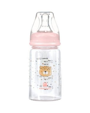 Kikkaboo Babyflasche Baby Glasflasche 120 ml, Savanna Anti-Kolik-Silikonsauger Größe S Deckel