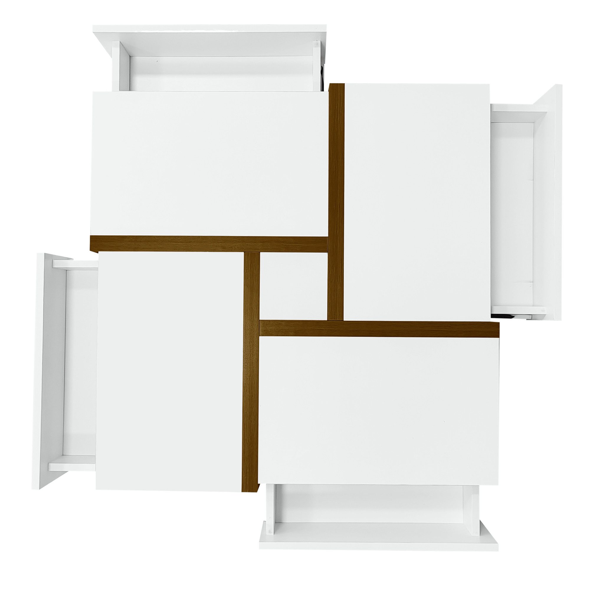 Merax Couchtisch mit versteckten Schubladen, Beistelltisch mit geometrische Design (1-St., 1 Tisch), Wohnzimmetisch mit Holzmaserung in eichefarbe, B/H/T: 78/36/78m