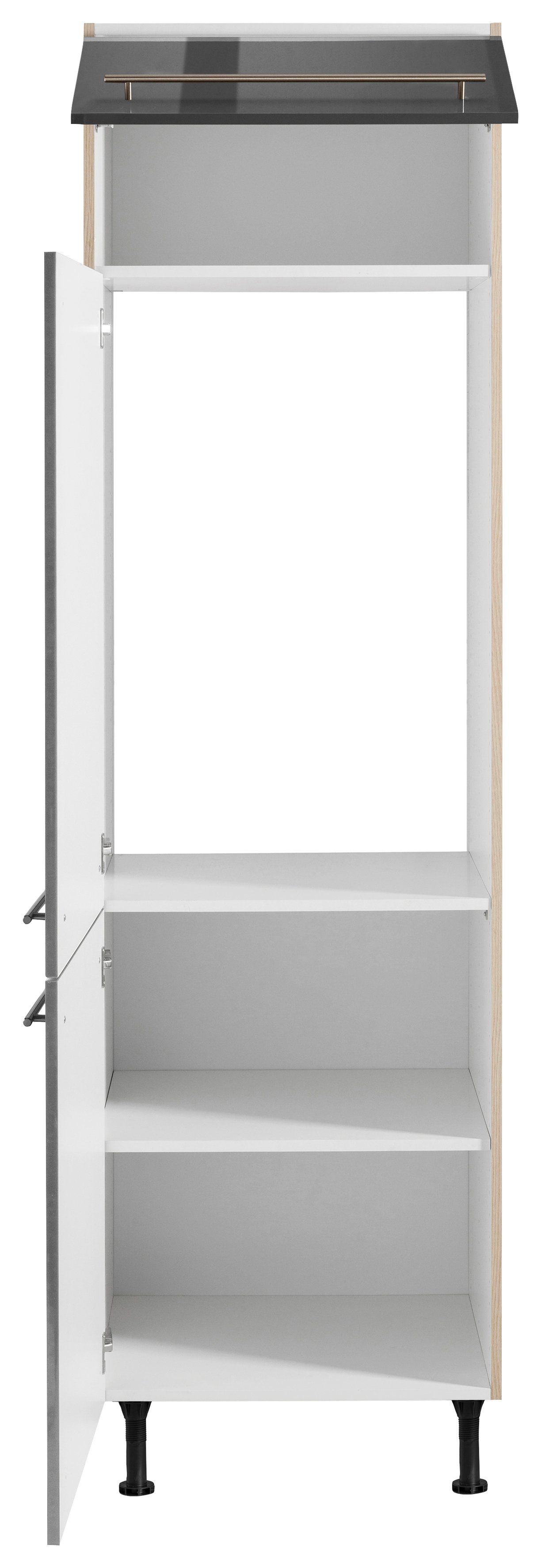 OPTIFIT Kühlumbauschrank Bern 60 | Stellfüßen Hochglanz/akaziefarben hoch, cm breit, höhenverstellbaren mit cm 212 grau akaziefarben