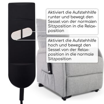 Raburg TV-Sessel Relaxsessel, Aufstehhilfe, Relax- und Liegefunktion, elektrisch, Ada, Hellgrau, Mikrofaser, Komfortschaum, 120 kg belastbar