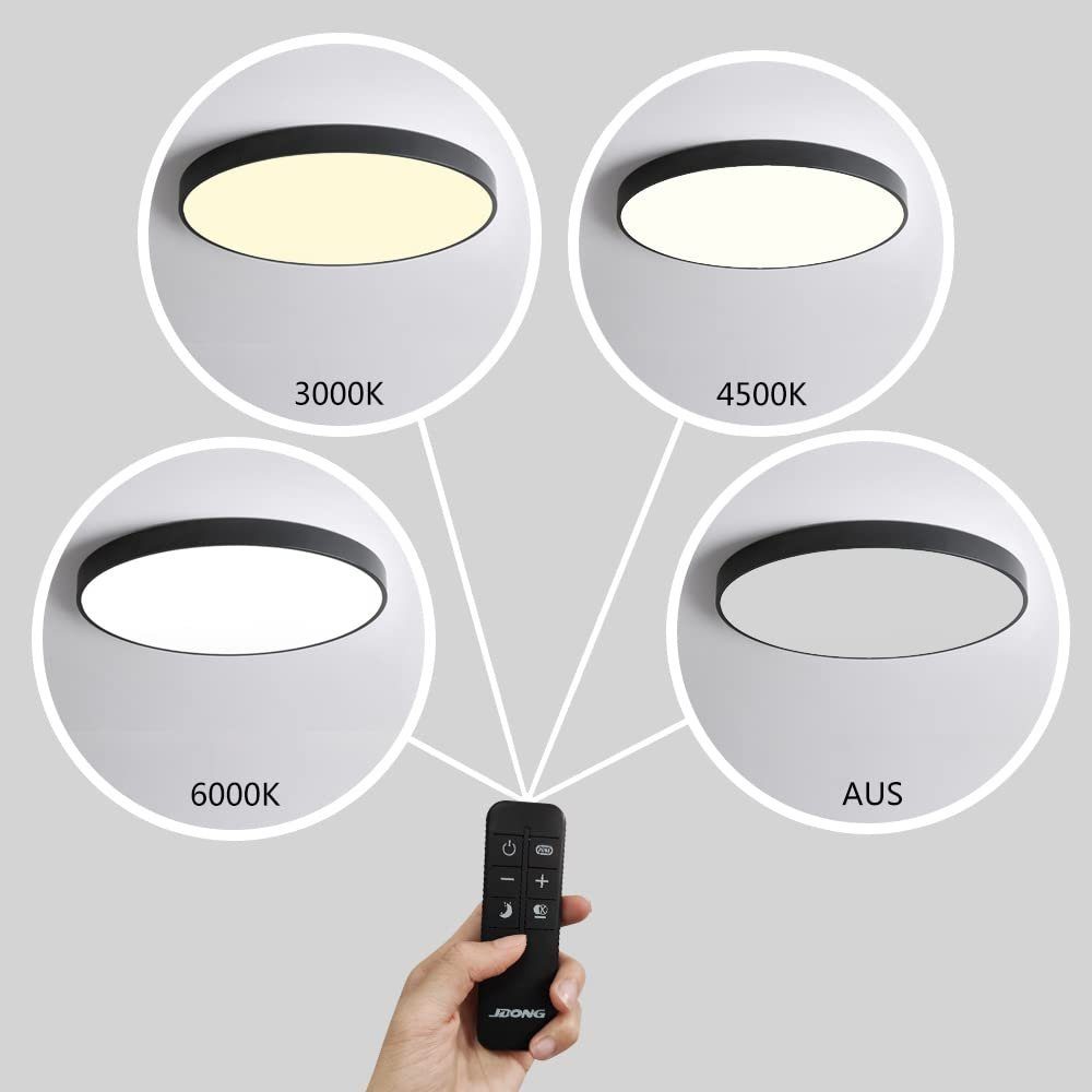 JDONG LED Deckenleuchte Flach Rund Schwarz/Weiß 50cm Deckenlampe Dimmbar 3000K-6000K, LED fest integriert, Kaltweiß, Neutralweiß, Warmweiß, mit Fernbedienung fü – Bild 4 von 5