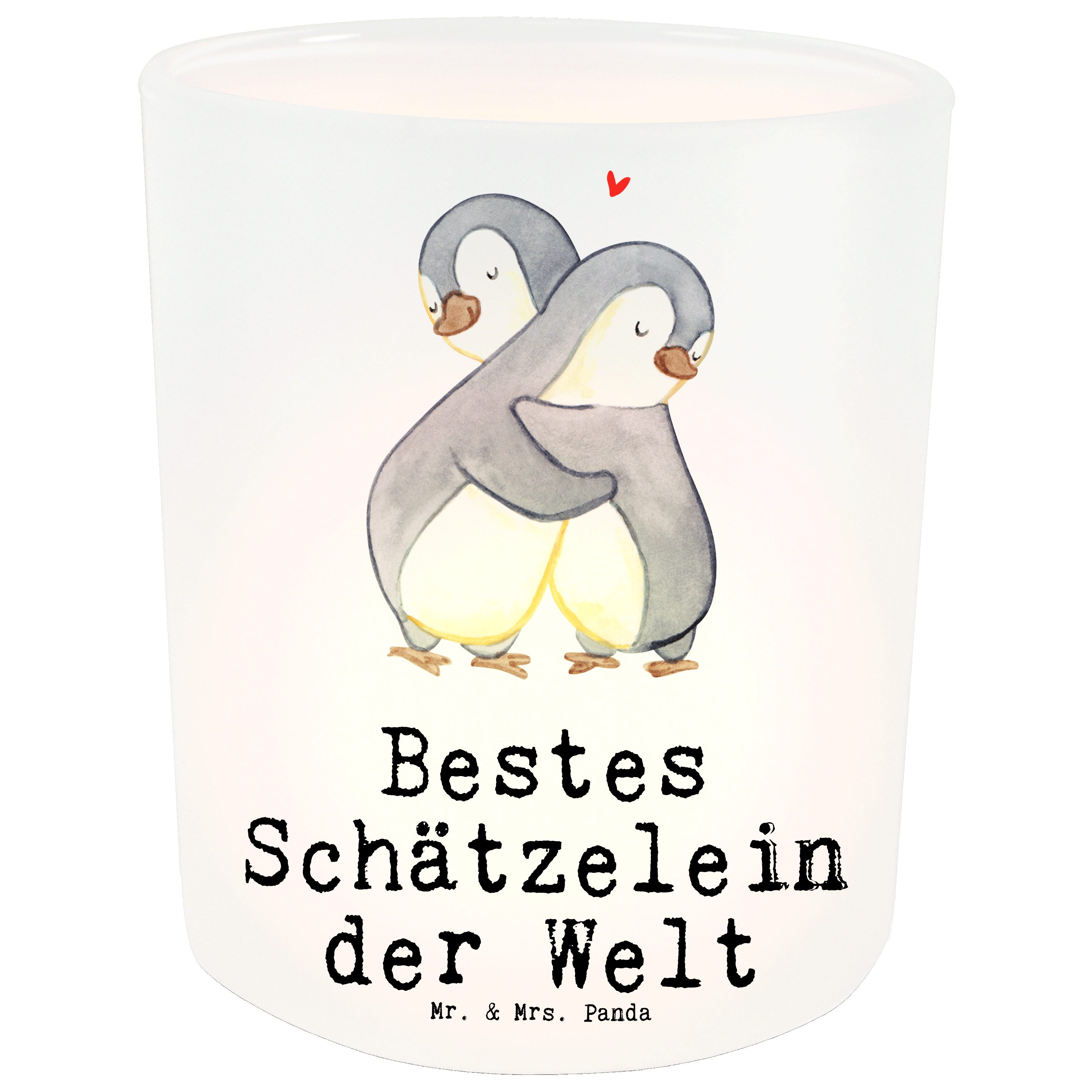 Mr. & Mrs. Panda Windlicht Pinguin Bestes Schätzelein der Welt - Transparent - Geschenk, Hochzei (1 St)