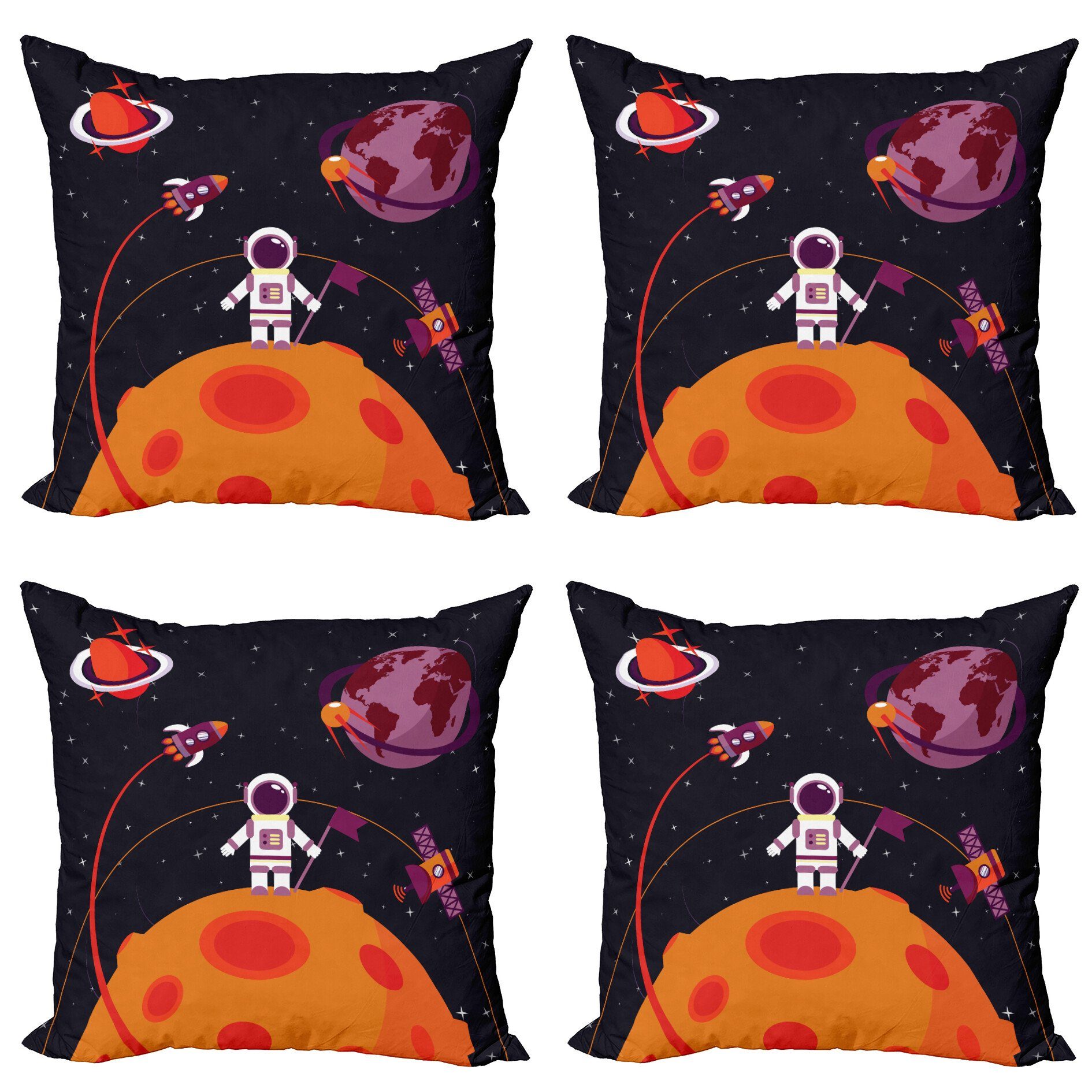 Astronaut Mond Doppelseitiger Abakuhaus Platz (4 Digitaldruck, Rockets Modern Kissenbezüge Stück), Accent