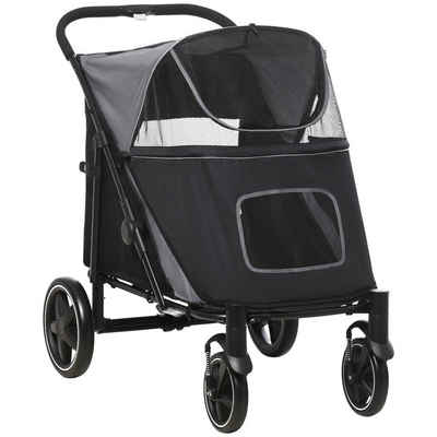 PawHut Hundebuggy Hundewagen Haustier Buggy bis 30 kg, Katzenbuggy mit Netzfenster, (1-tlg), für große und mittelgroße Hunde, Oxford, Grau