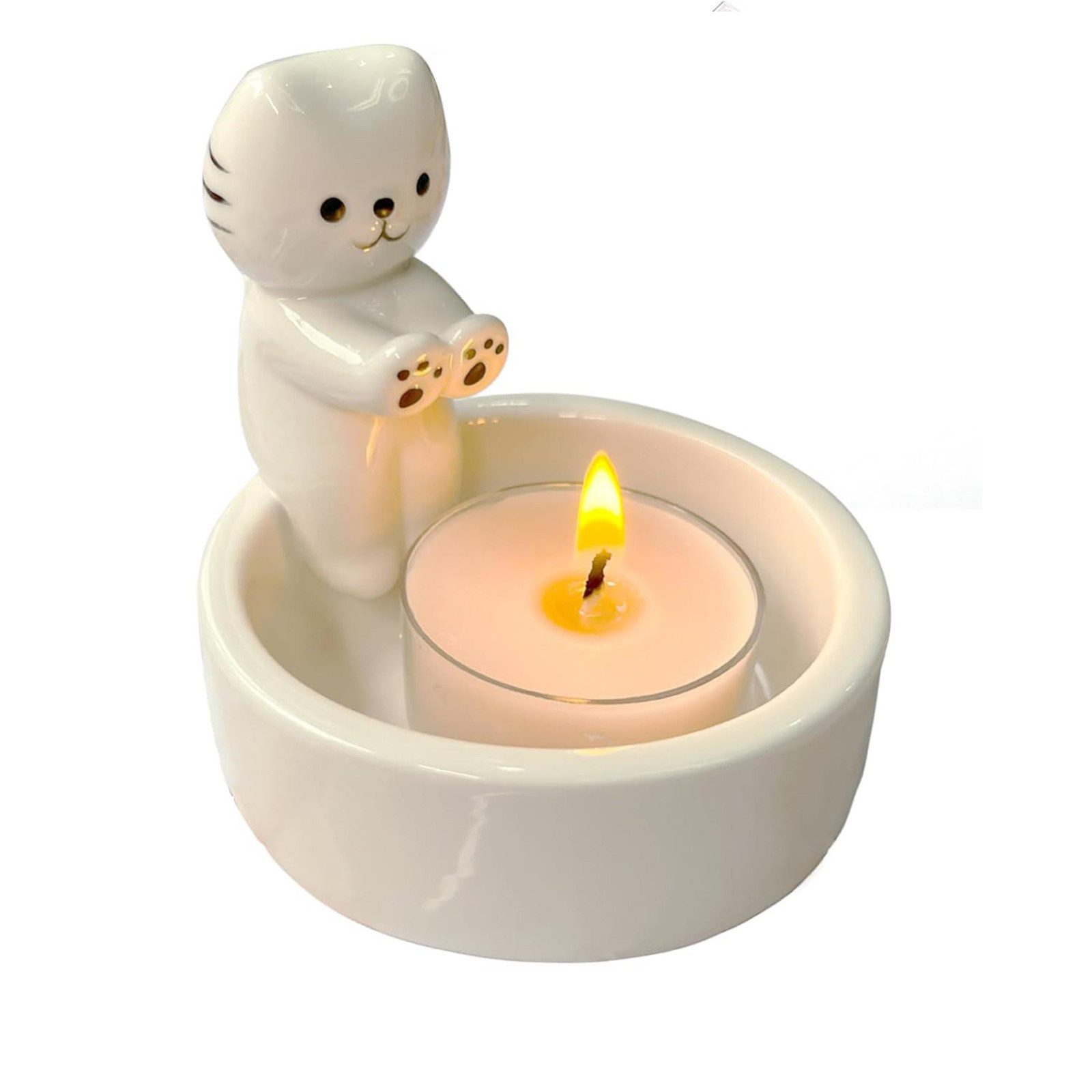 STILVORA Kerzenhalter Tischkerzenhalter mit Katze Teelichthalter Keramik-Kerzenständer (Gefertigt aus Keramik, 1 St., Dekofigur für Wohnzimmer Schlafzimmer Geschenk für Katzenliebhaber), Perfekt für Teelichter und eine gemütliche Atmosphäre zu Hause