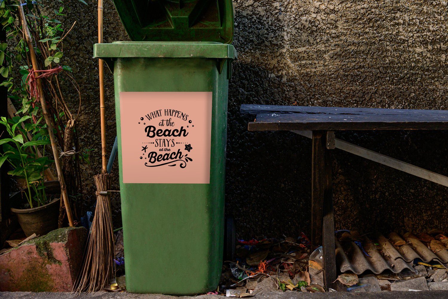 Sprichwörter Sticker, MuchoWow Seestern Abfalbehälter Mülleimer-aufkleber, (1 - Wandsticker - Container, St), Mülltonne, Strand