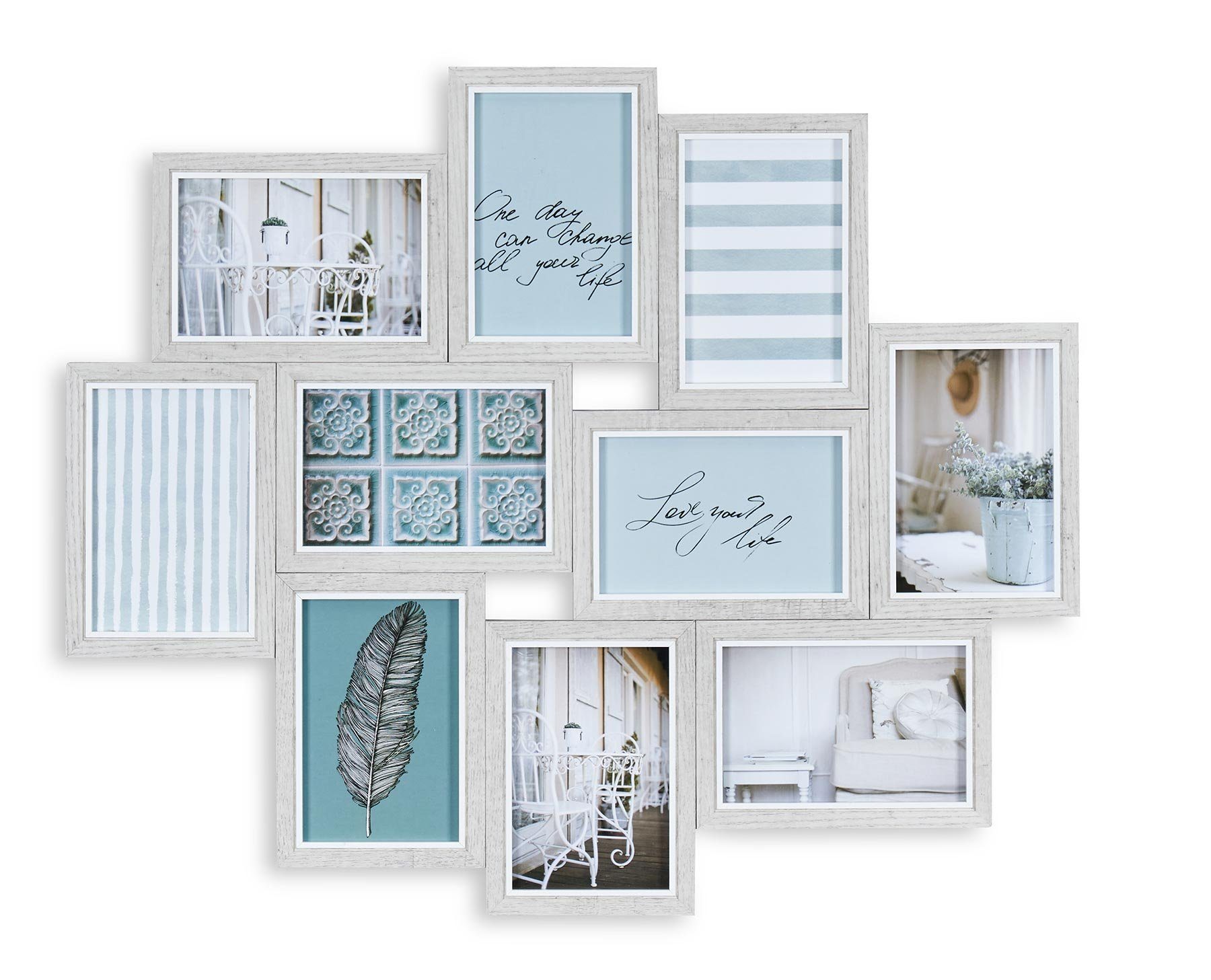 Levandeo® Bilderrahmen Collage, Bilderrahmen Collage 10 Fotos 59x50cm Grau günstig online kaufen