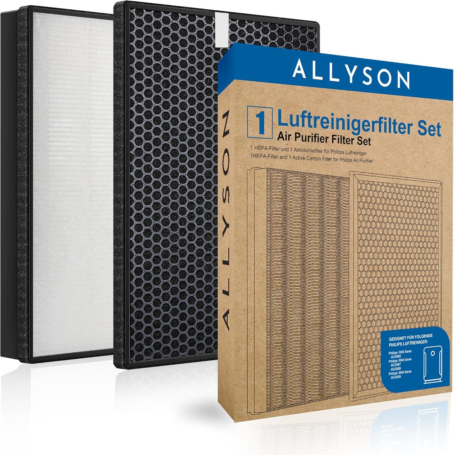 Allyson Aktivkohlefilter Alternative zu Philips Filter FY2422/30 und Aktivkohle FY2420/30, Zubehör für Philips 2000 & 3000 Serie, AC2880, AC2882, AC2885, AC2886, AC2887, AC2888, AC2889, AC2892, AC3821, AC3829, HEPA-Element und Aktivkohlefilter im Sparset