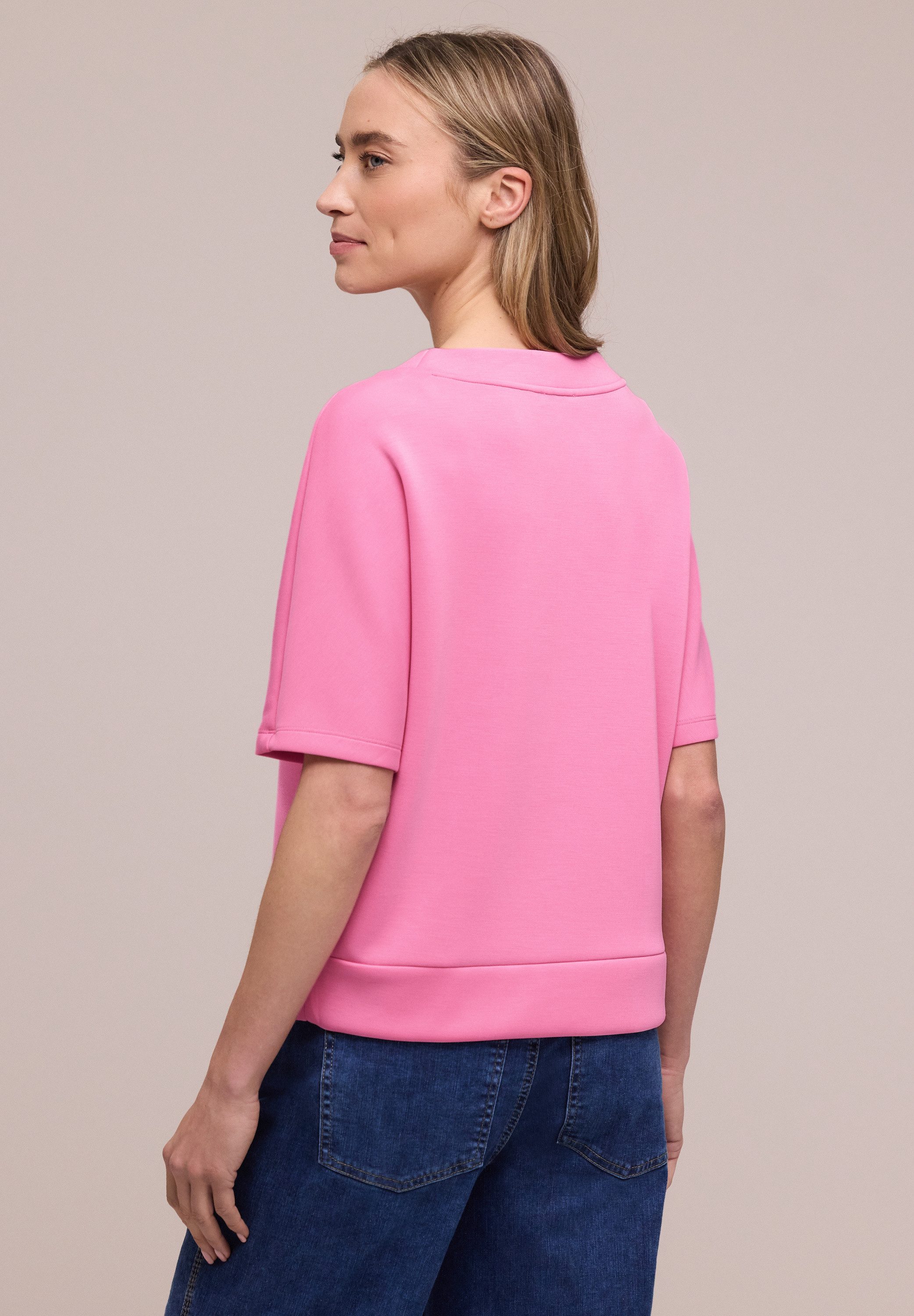 STREET ONE Sweatshirt Halbarm Silk-Look Shirt mit Kordelzug günstig online kaufen