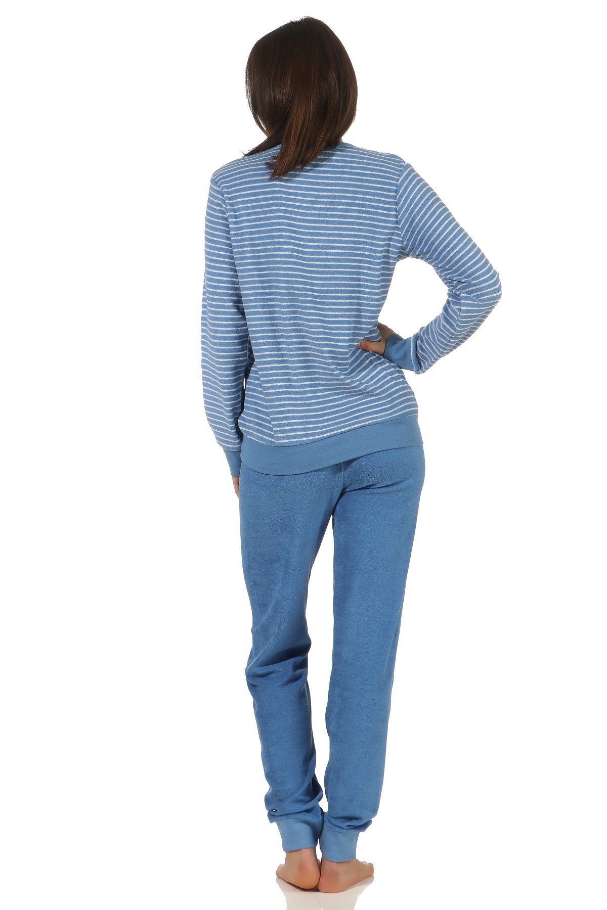 Normann Pyjama Damen Frottee Schlafanzug mit Bündchen und süsser Tier Applikation