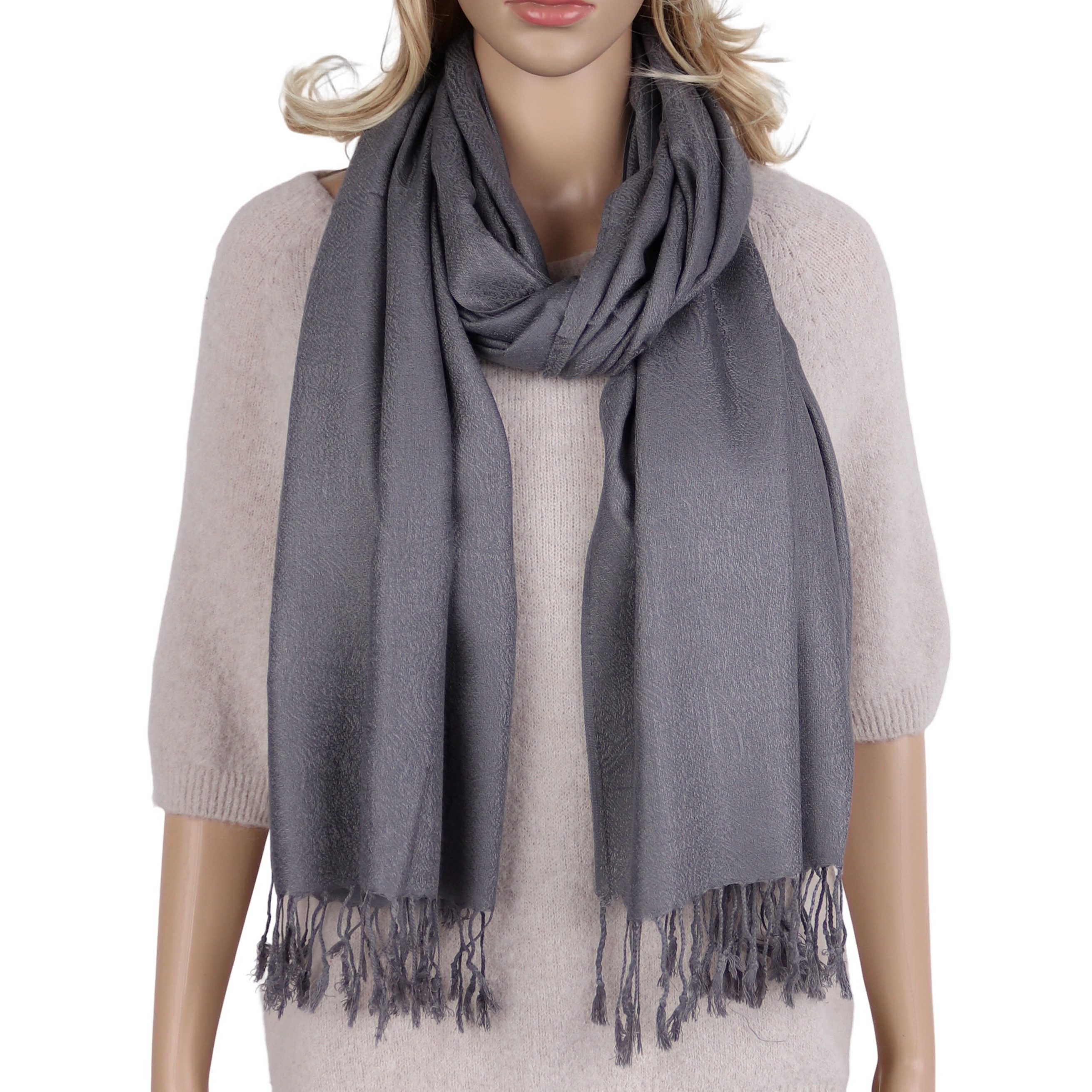 MIRROSI Modeschal weicher Schal Unifarbe feine Muster mit Fransen, 70x180cm, (Dezentes, fein eingewebtes Muster), Damen Halstuch ideal für Herbst und Winter oder Ganzesjahr