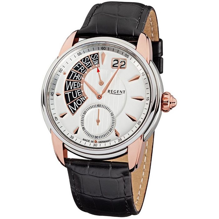 Regent Quarzuhr Regent Herren Uhr GM-1436 Leder Quarz (Armbanduhr) Herren Armbanduhr rund groß (ca. 42mm) Edelstahl Elegant