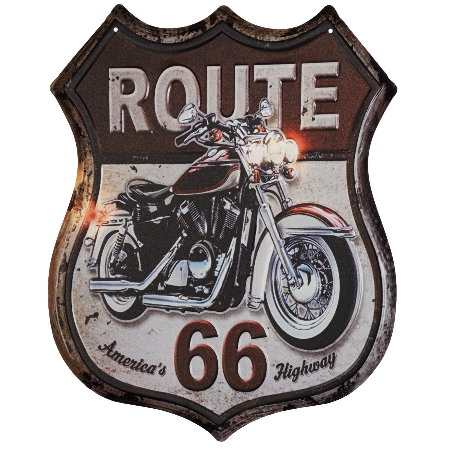Moritz Metallschild Route 66 Straßenschild Motorrad, Vintage Retro Deko Schild Metallschild Wandbild Schild