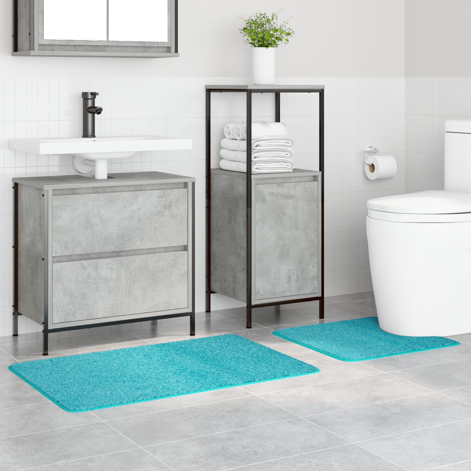 vidaXL Badematte 2-tlg. Badematten-Set Türkis Polypropylen günstig online kaufen