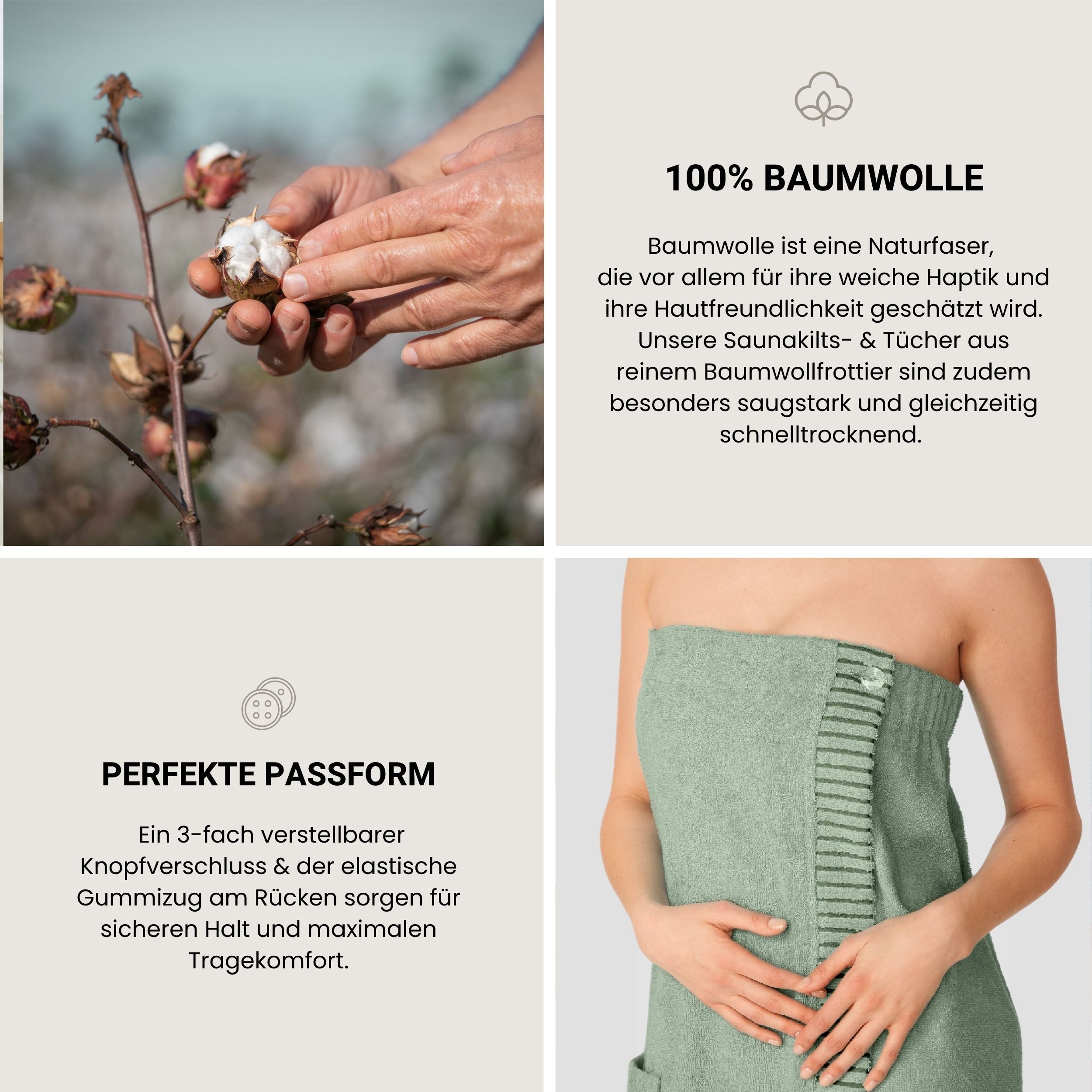 Schiesser Kilt Rom aus weicher Baumwolle, saugstark und 3-fach weitenverstellbar, Kurzform, Frottier, Knöpfe, OEKO-TEX® MADE IN GREEN – Bild 5 von 5