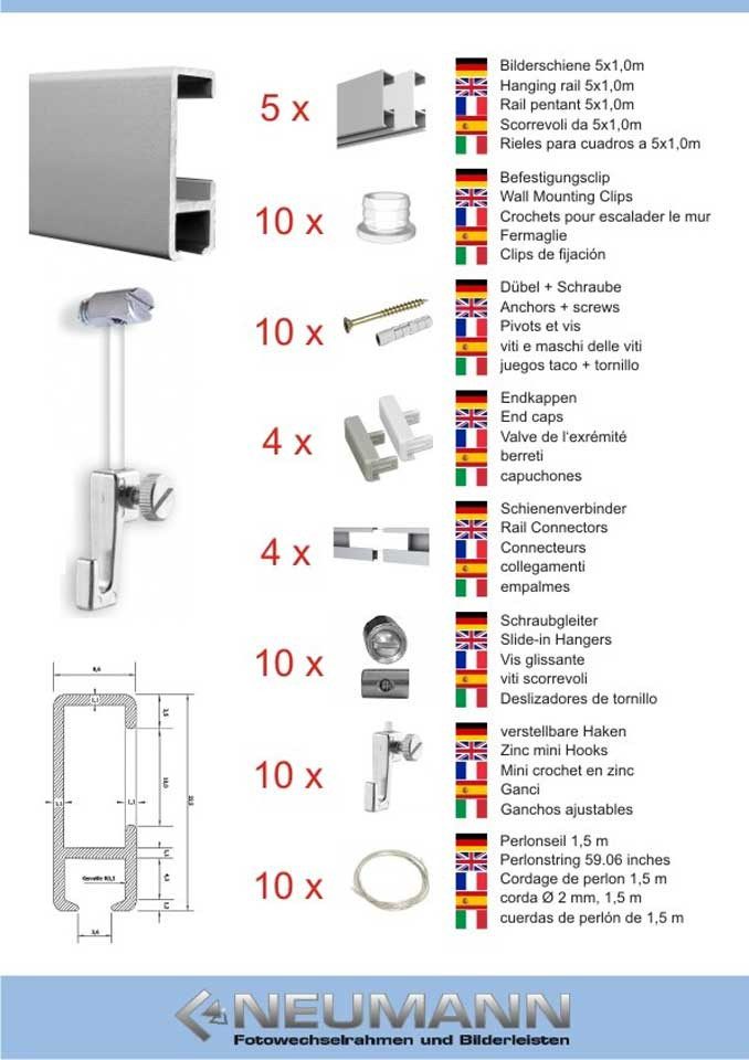 Bilderrahmen Neumann Bilderschienenset 5m Komplett Set Bilderschiene Bilder günstig online kaufen