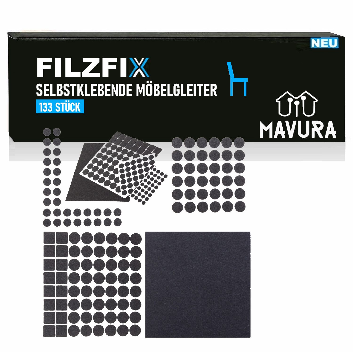 Möbelfuß FILZFIX Filzgleiter schwarz 133 Stk Möbelgleiter Stuhlgleiter