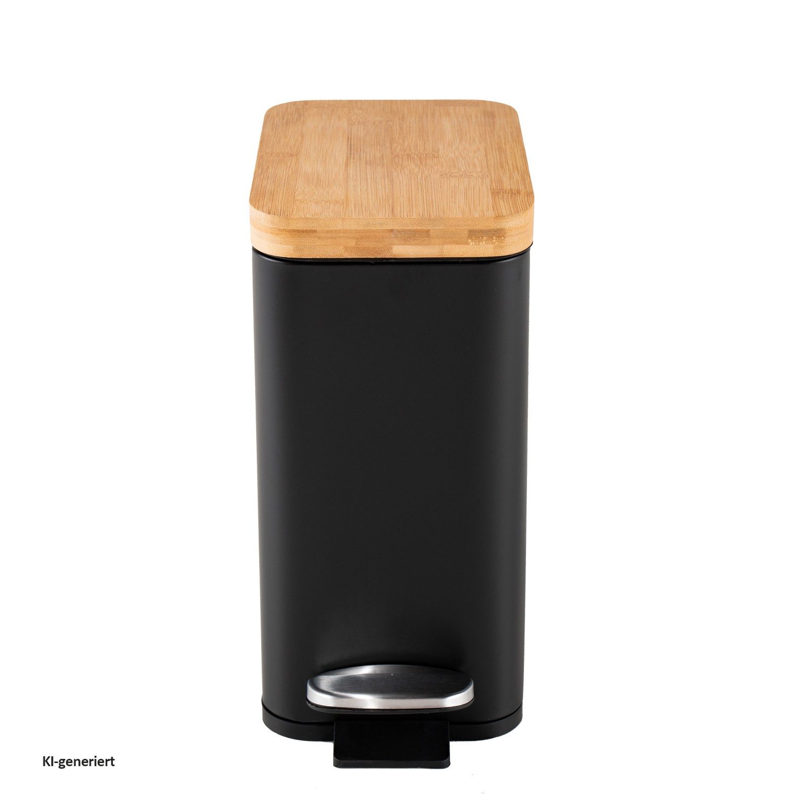 HTI-Living Mülleimer Pedalmülleimer Modern 5 Liter Schwarz Natur, Abfalleimer Holzdeckel mit Soft-Close-Funktion
