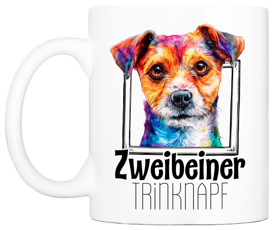 Cadouri Tasse ZWEIBEINER TRINKNAPF mit Jack Russell - Kaffeetasse für Hundefreunde, Keramik, mit Hunderasse, beidseitig bedruckt, handgefertigt, Geschenk, 330 ml