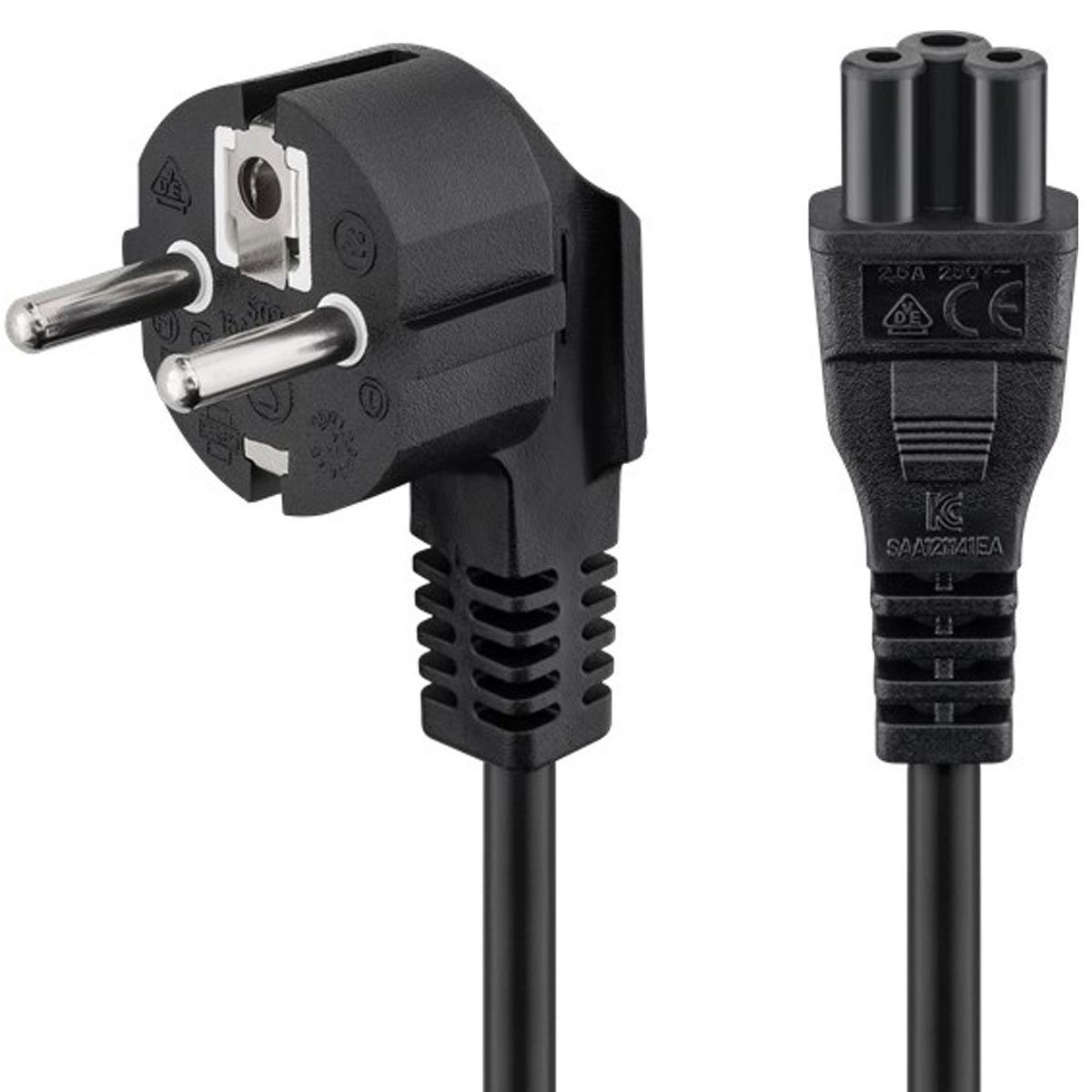 AccuCell Netzanschlusskabel Schutzkontakt abgewinkelt 3,0 Meter Schwarz, auch USB-Kabel
