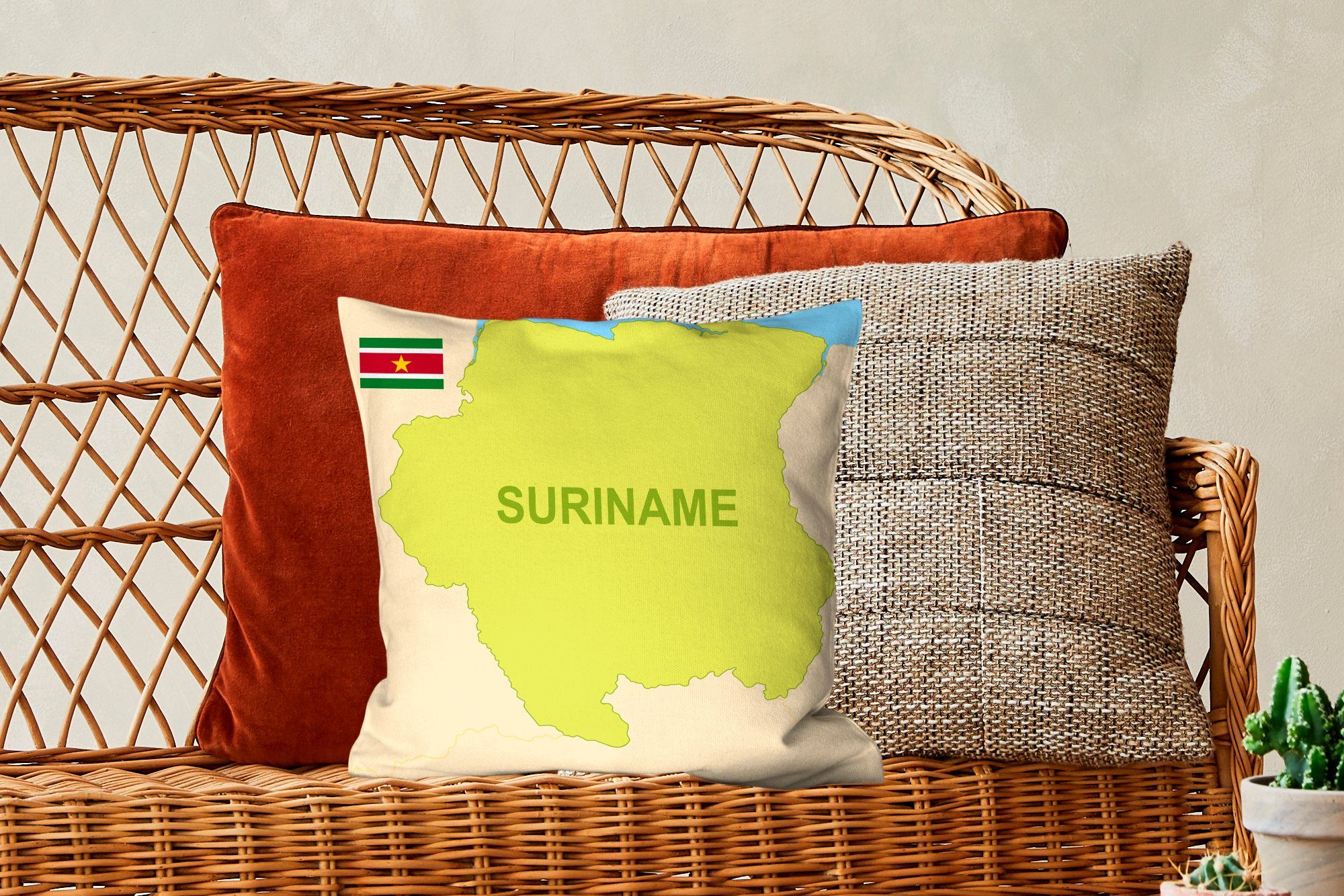 MuchoWow Dekokissen Die Karte Deko, mit Suriname mit für Zierkissen Flagge, von der Füllung Sofakissen Schlafzimmer, Wohzimmer