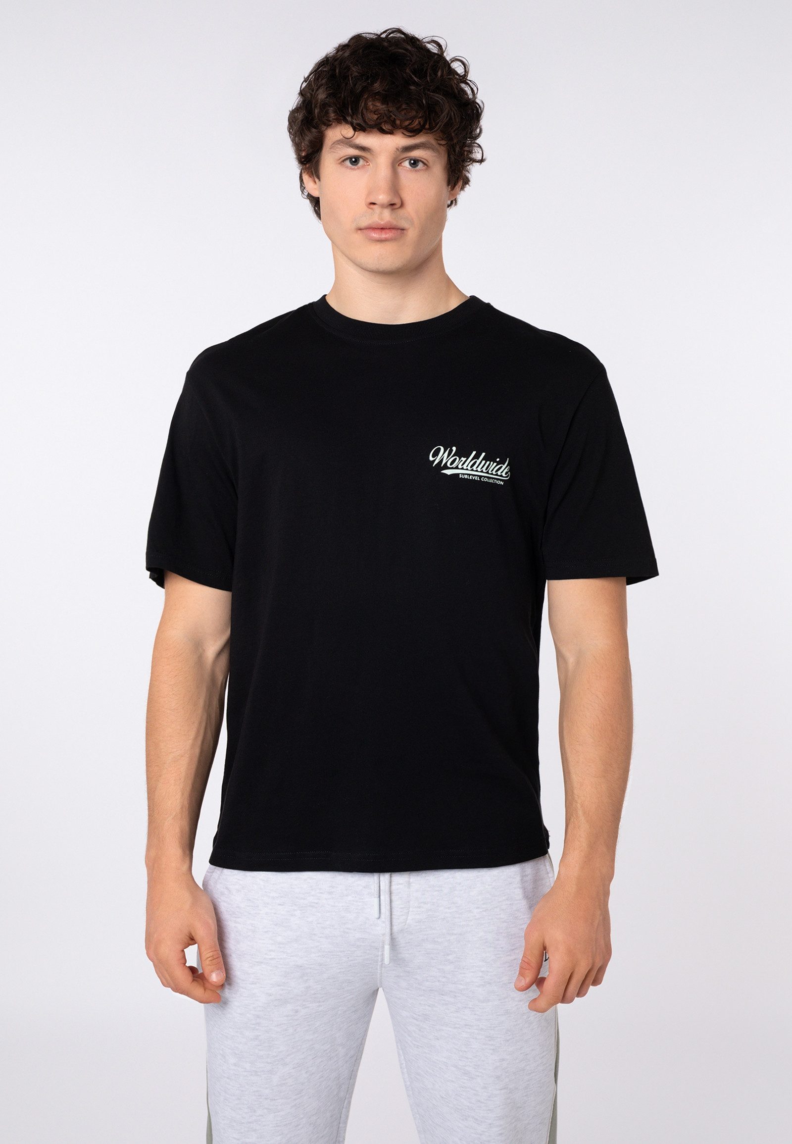 SUBLEVEL T-Shirt Herren Rundhalsshirt mit Rückenprint Relaxed Fit T-Shirt, Front- und Backprint, Worldwide
