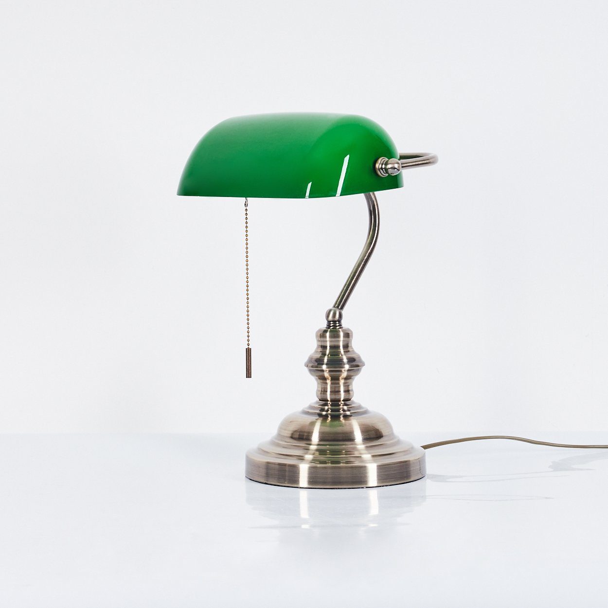 Leuchtmittel, Glasschirm 1-flammige Metall »Mezzovilla« E27 Grün, mit Tischlampe mit aus Tischleuchte hofstein Zugschalter, in Altmessing, in ohne