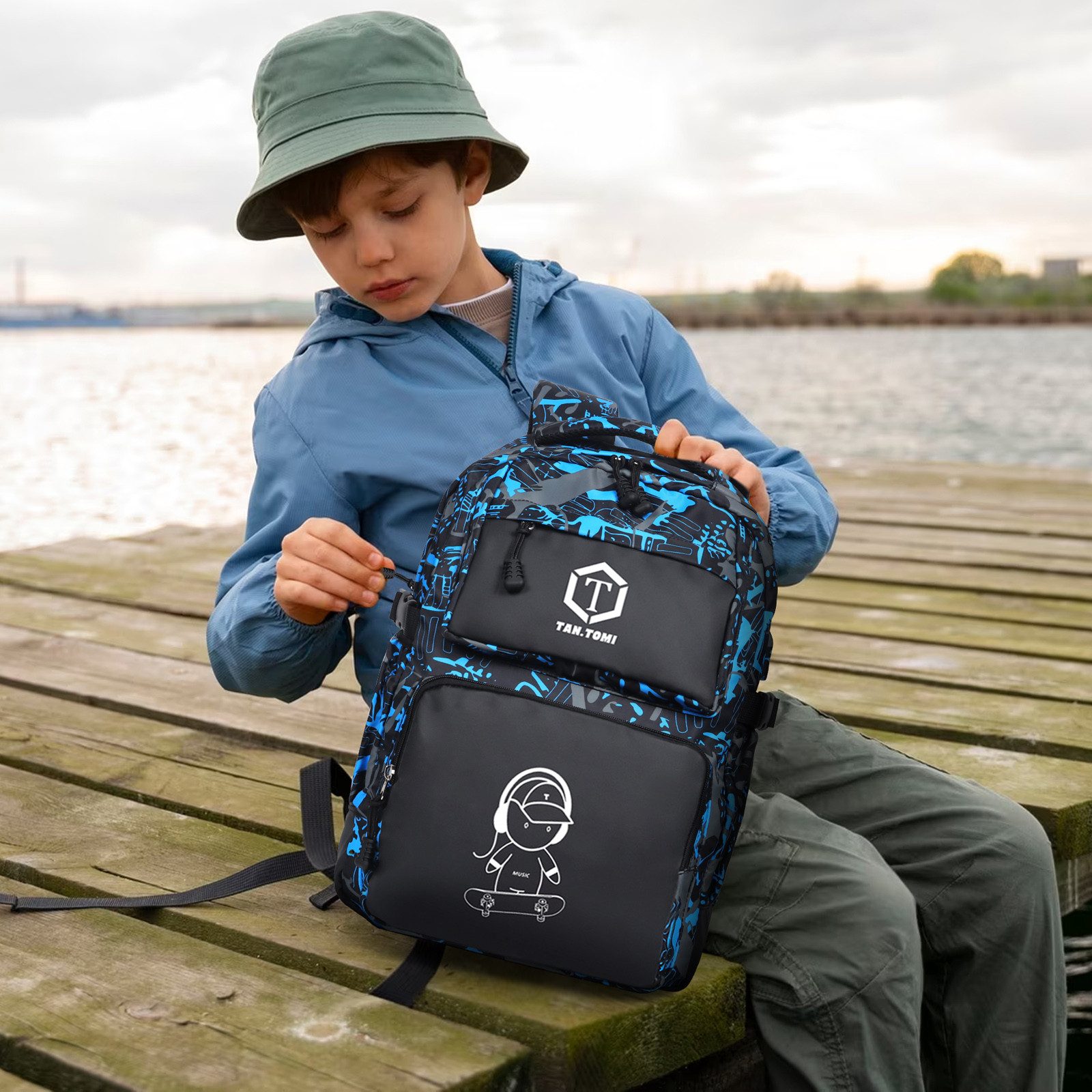 TAN.TOMI Schulrucksack Rucksack Jungen Schulrucksack Mädchen Teenager Jugendliche Daypacks, Kinder Reflektierender Schultasche Outdoor Camping Groß Schulranzen