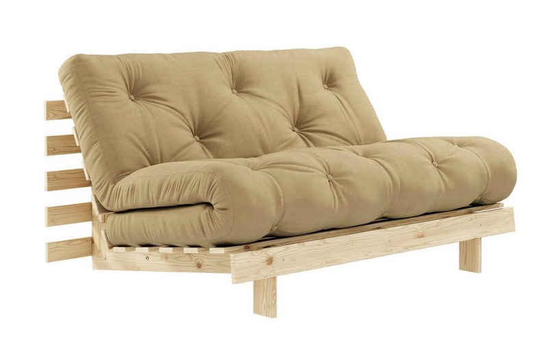 Karup Design 2-Sitzer Schlafsofa ROOTS 140 cm Sofa Gestell Kiefer Massivholz Bezug Beige