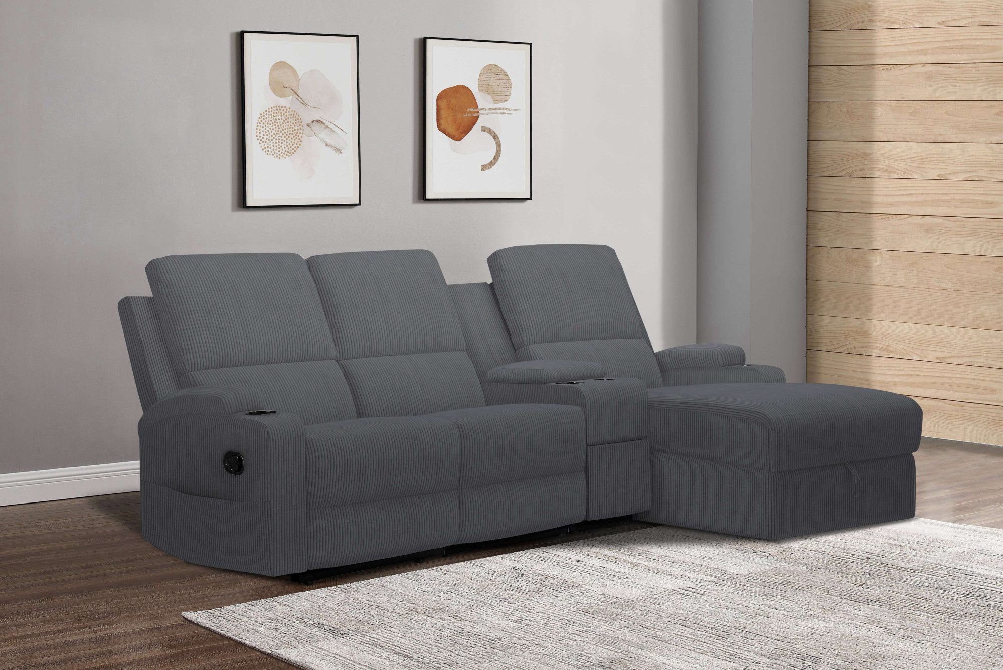 Home affaire Ecksofa NAPORI Multimediasofa, 3er Kinosessel XXL, L-Form, Cord, Kinosofa mit Relaxfunktion, Getränkehalter, Staufach und Staukasten