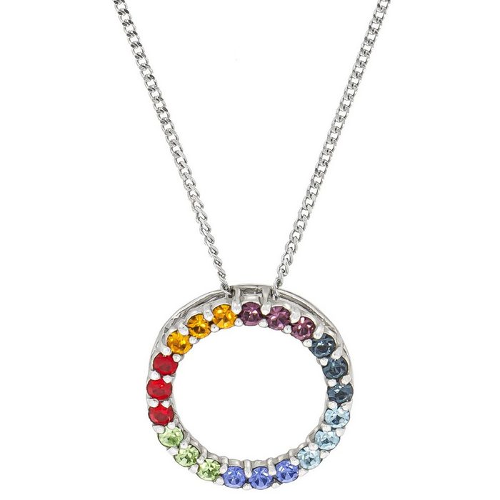 Firetti Kette mit Anhänger Kreis & Regenbogenfarben glänzend mit Kristallsteinen