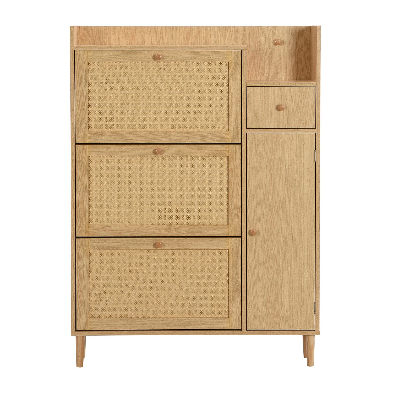 Flieks Schuhschrank (1-St., 90cm breit) Schuhregal mit 3 Klappen Schuhkommode Rattan Massivholzbeine