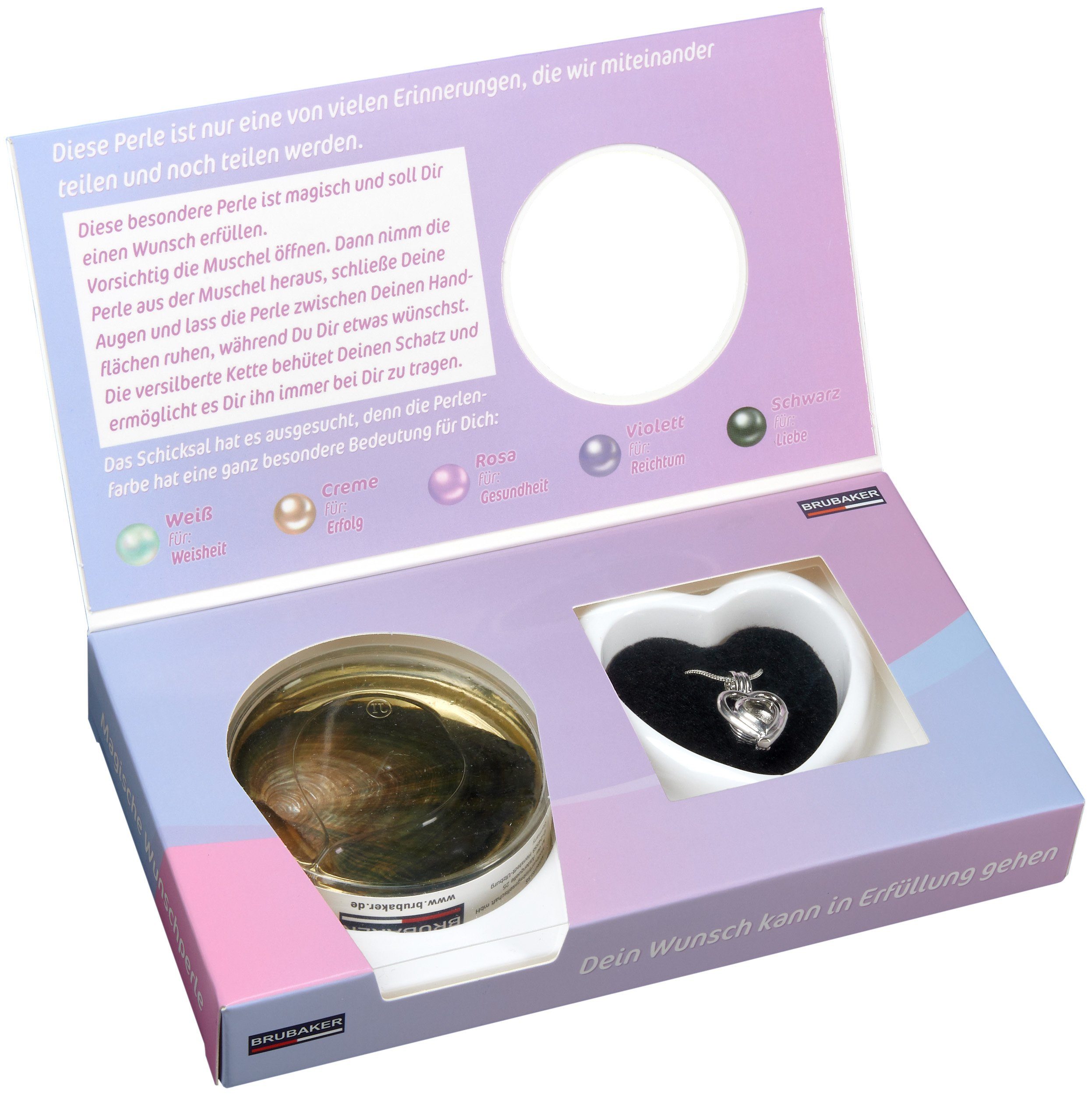 BRUBAKER Perlenketten-Set Wunschperle für die beste Mutter der Welt (4-tlg., Set), Halskette Silber Herz + Muschel mit Perle – Muttertagsgeschenk-Set