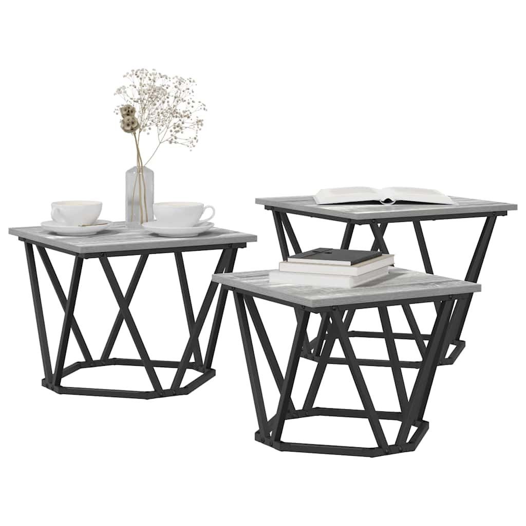 vidaXL Couchtisch Couchtisch 3 stk. Sonoma-Grau 50 x 50 x 40 cm (3-St)