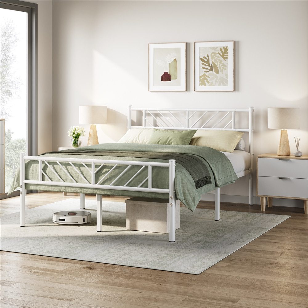 Yaheetech Metallbett Bettgestell 90x190/90x200/140x200cm, Minimalistischer Bettrahmen mit Kopfteil Gästebett mit Lattenrost