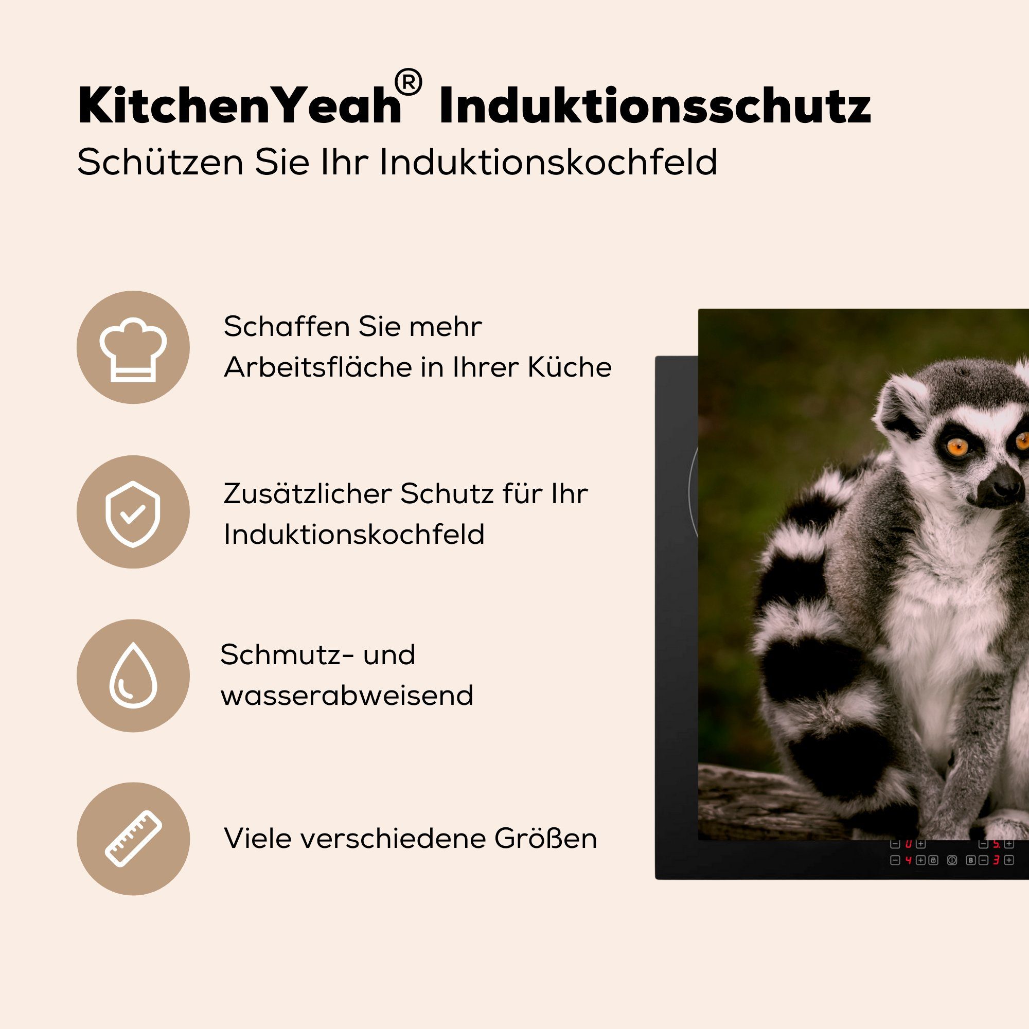 cm, Vinyl, Affe für - küche Arbeitsplatte MuchoWow - tlg), Ceranfeldabdeckung, Herdblende-/Abdeckplatte Tier, Zweig (1 78x78
