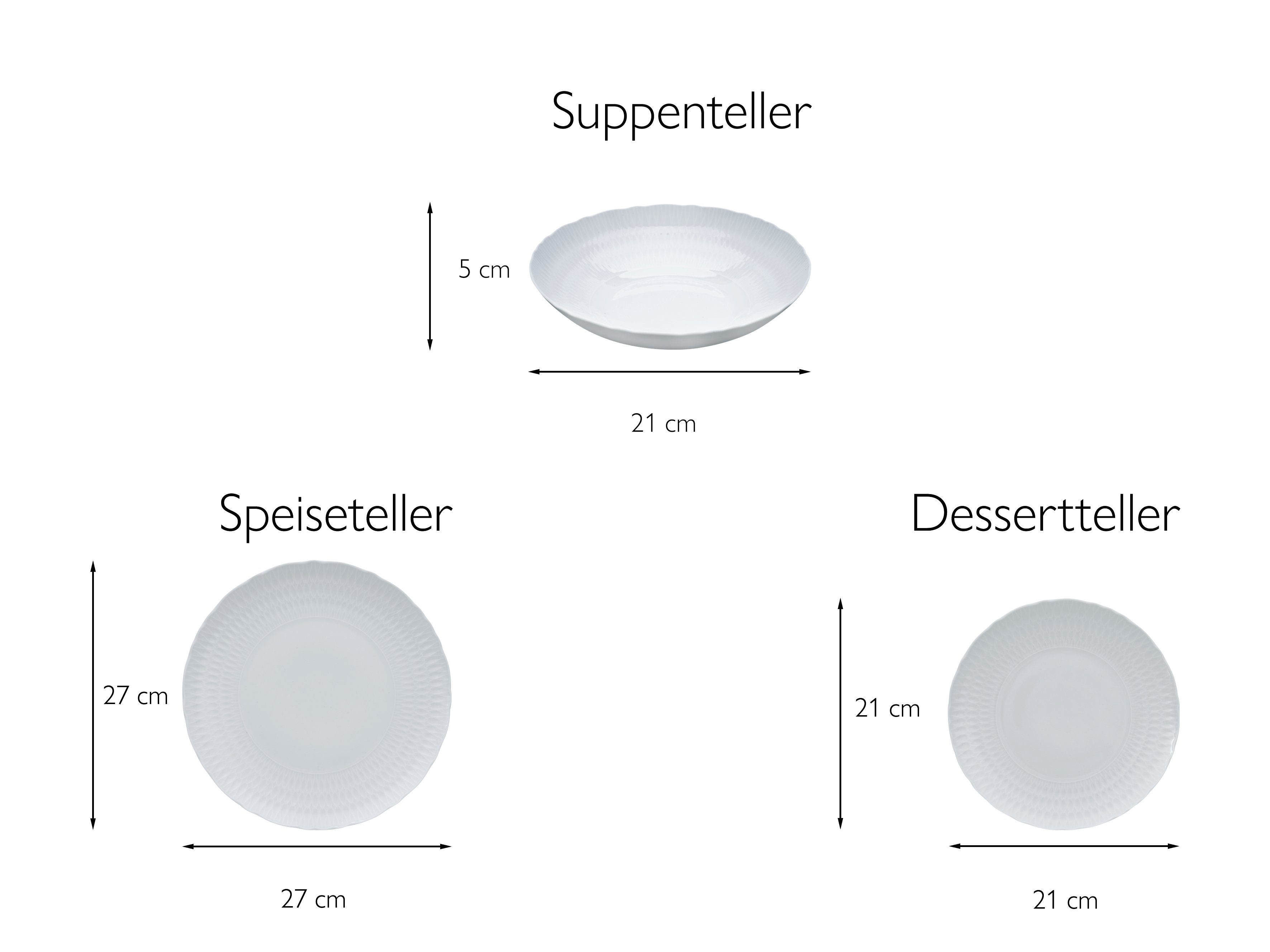 CreaTable Teller-Set Geschirr-Set Sofia (12-tlg), 4 Personen, Porzellan, Service, klassisch elegantes Relief, 12 Teile, für 4 Personen