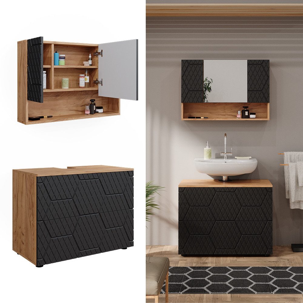 Vicco Badmöbel-Set Irma, Goldkraft Eiche/Anthrazit, 2 günstig online kaufen
