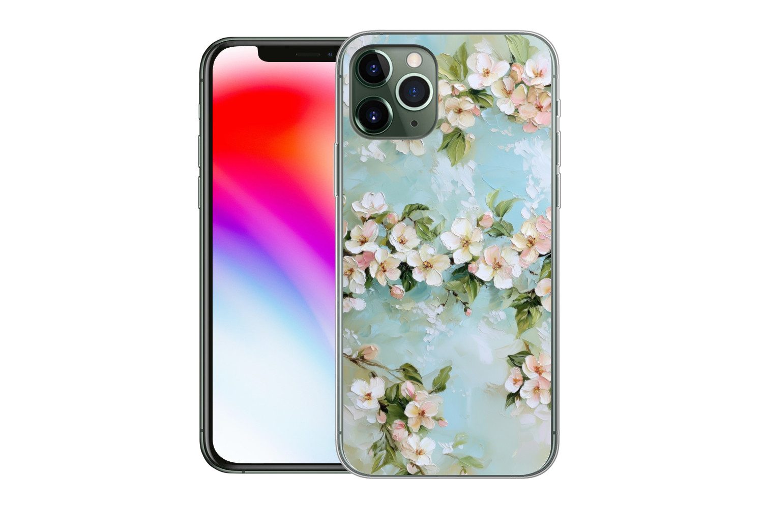 MuchoWow Handyhülle für Apple iPhone 11 Pro Blüte - Blätter - Hellblau, Smartphone-Bumper, Print, Handy Schutzhülle Dünn
