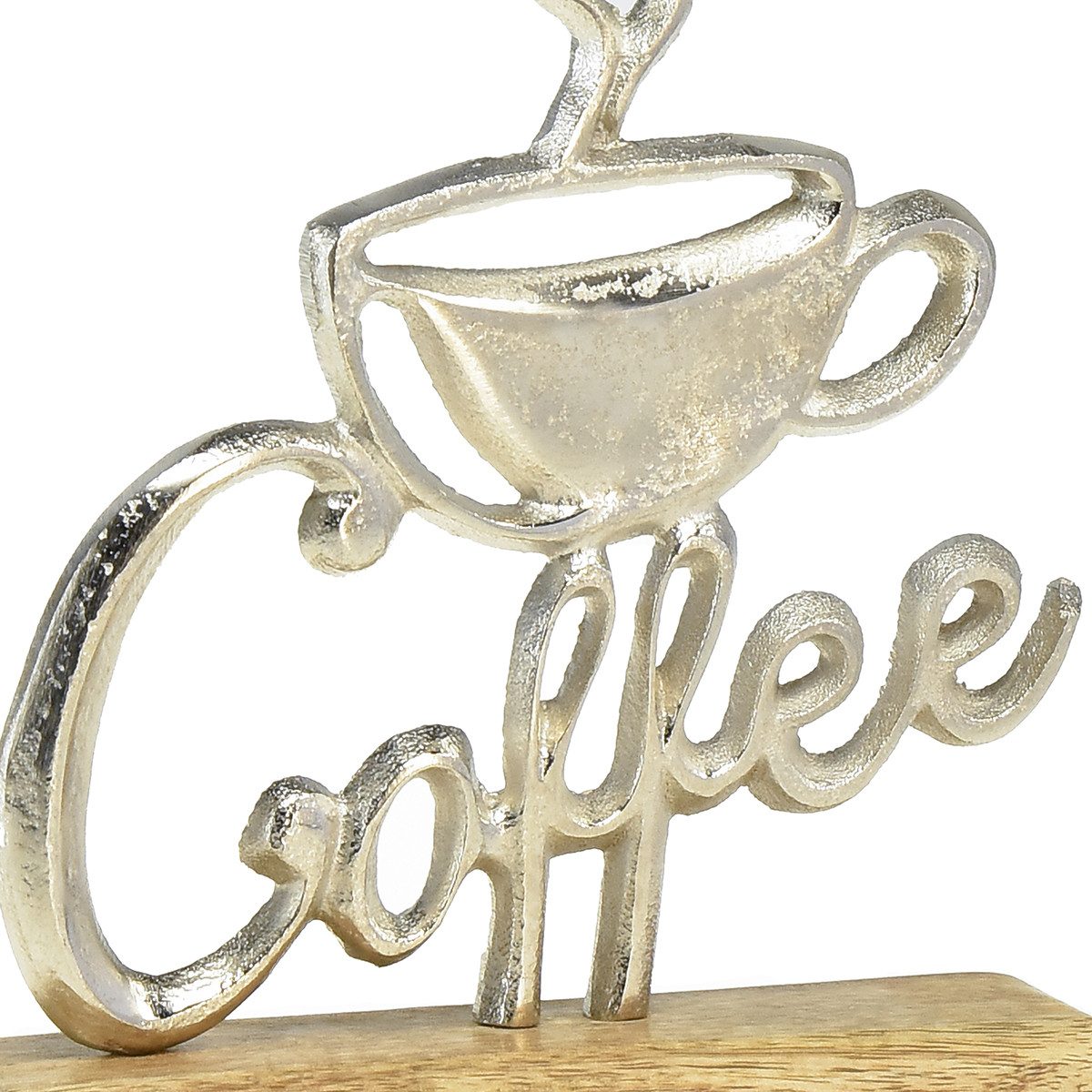 Viana Dekofigur Metall Deko Coffee Tasse Silber Holz Tischdeko Küche 18cm günstig online kaufen