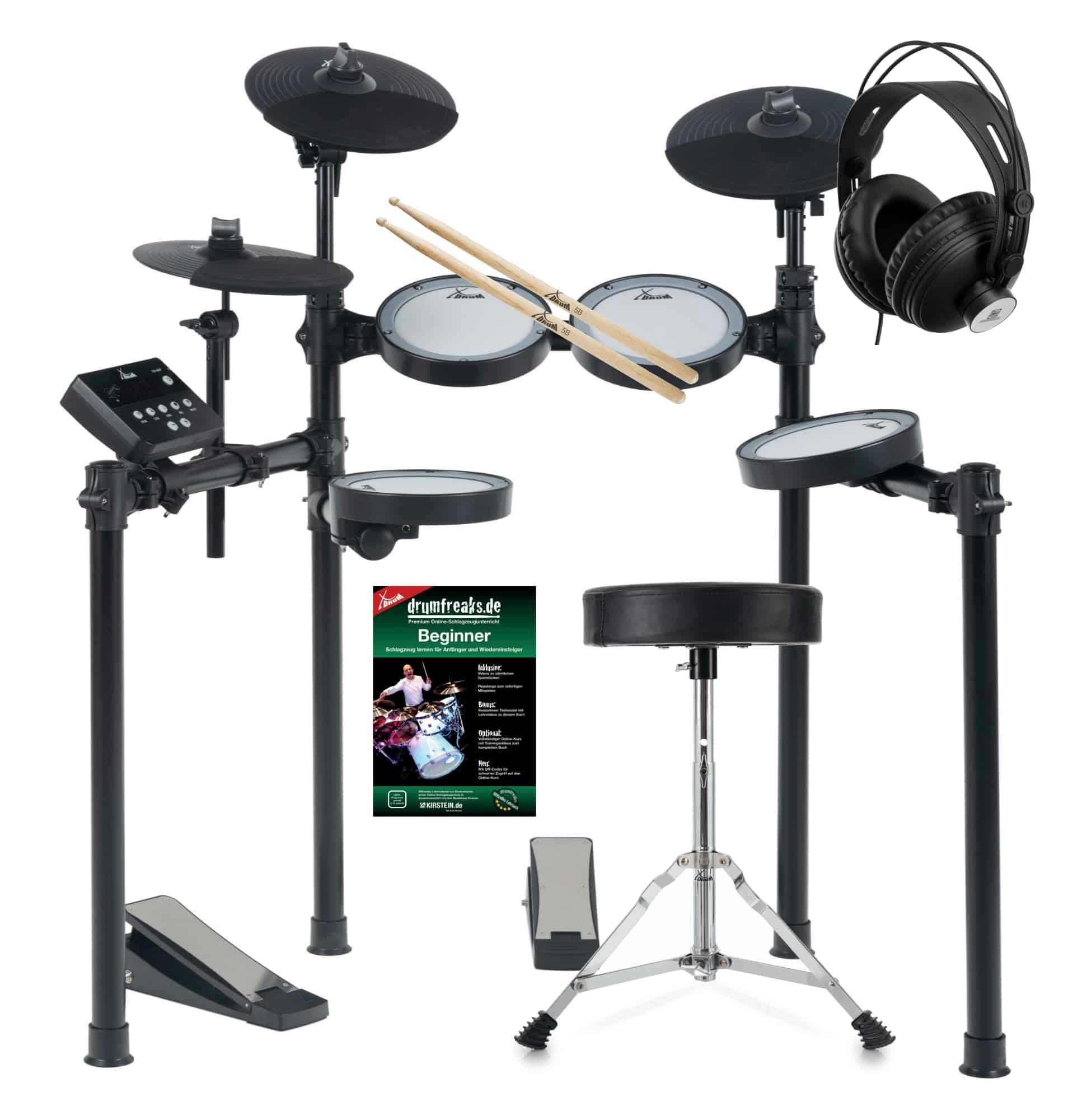 XDrum E-Drum DD-460C E-Drum Kit - 7 anschlagsdynamische Pads - Mesh Heads, 11-St., inkl. Drum Hocker, Kopfhörer, Schule und Sticks