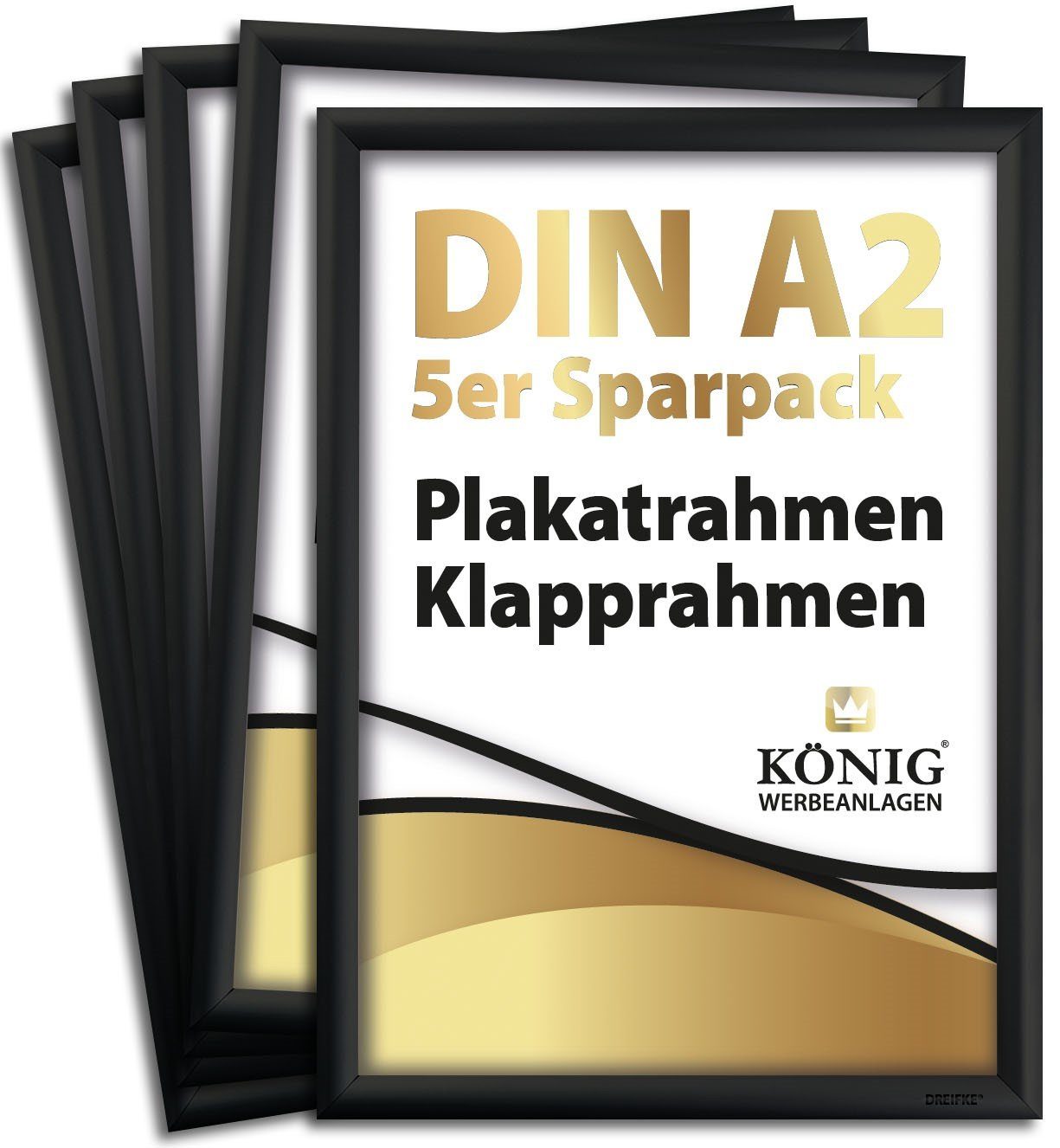 Dreifke Bilderrahmen 5 Plakatrahmen DIN A2, 25mm Aluminium Profil, schwarz, Klapprahmen, (Sparpack, 5 St), DIN A2, schlankes und leichtes Aluprofil, Klapprahmen
