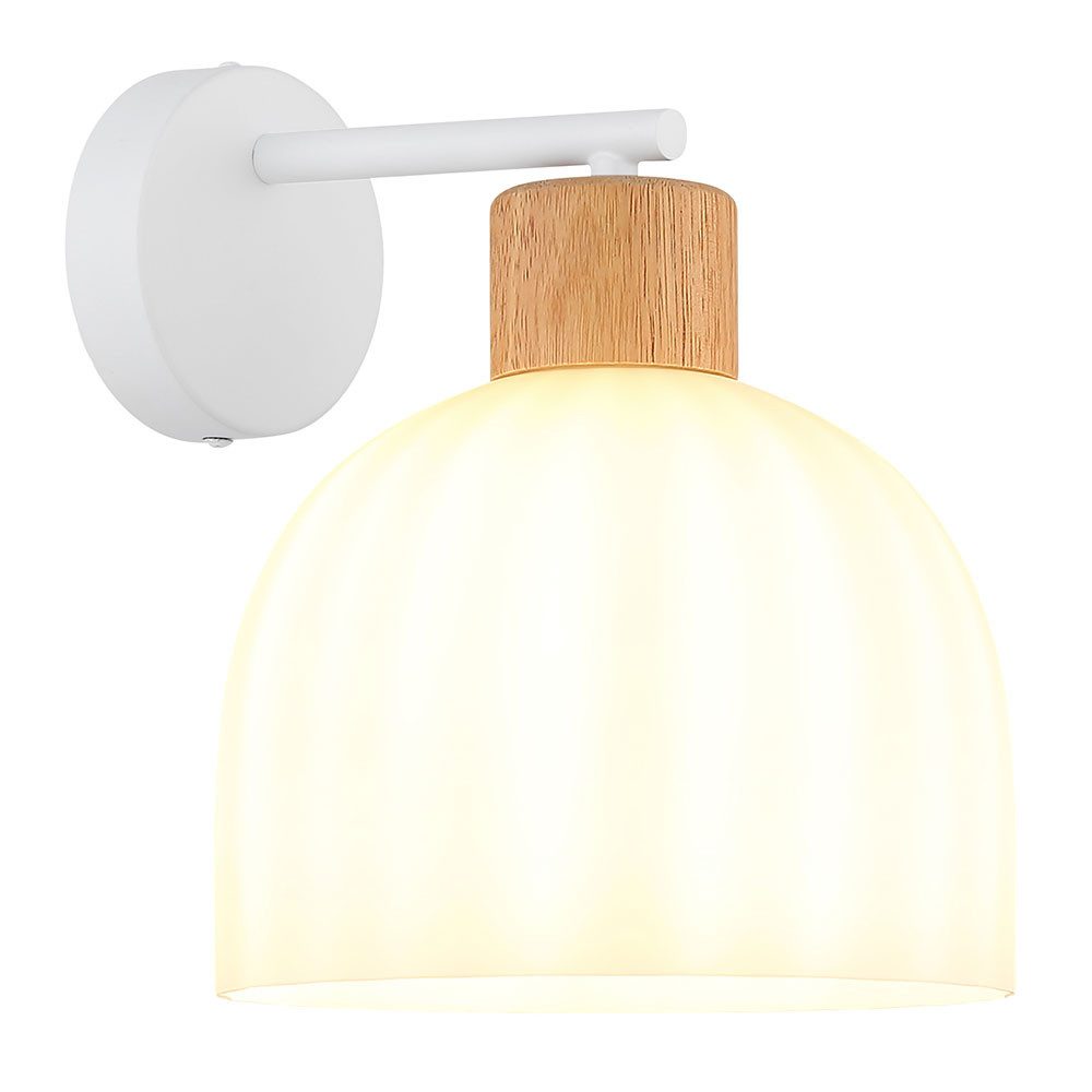 GLOBO LIGHTING Wandleuchte, Leuchtmittel nicht inklusive, Wandleuchte Wandlampe Metall weiß matt Holz braun Glas opal H 24 cm