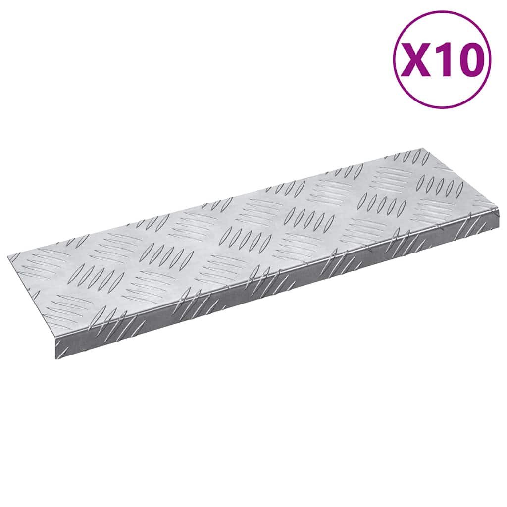 vidaXL Stufenmatte Treppe Tritt 10 pcs Silber 60 x 18 x 2,5 cm Aluminium, Rechtwinklig, Höhe: 2.5 mm
